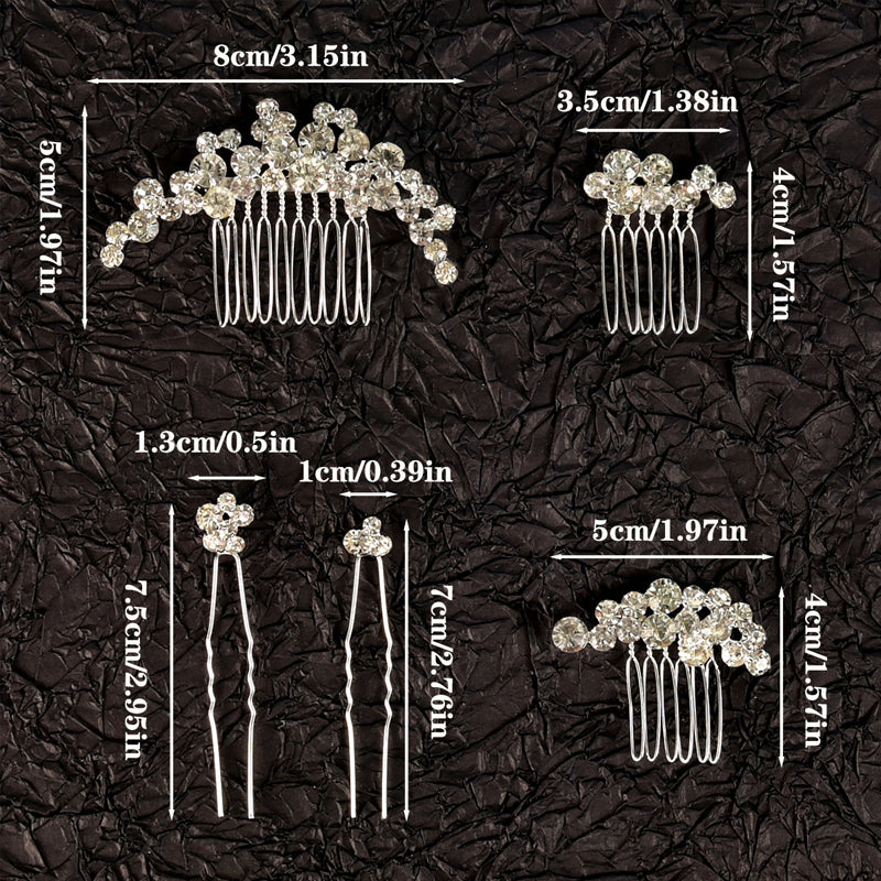 Wedding Alloy Rhinestone Hair Comb Hairpin Set