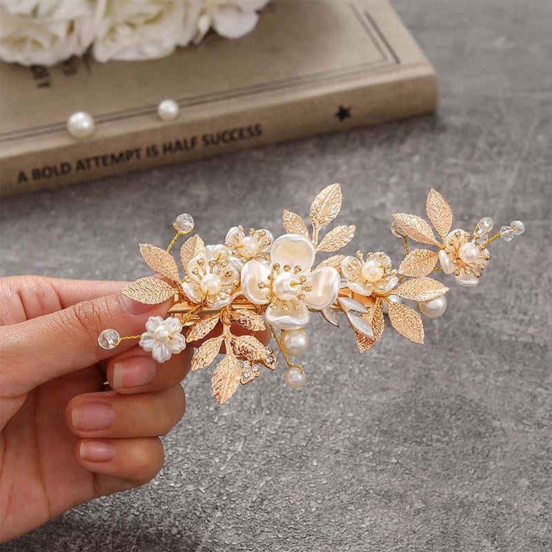 Golden Leaf Flower Side Hair Clip Hairpin