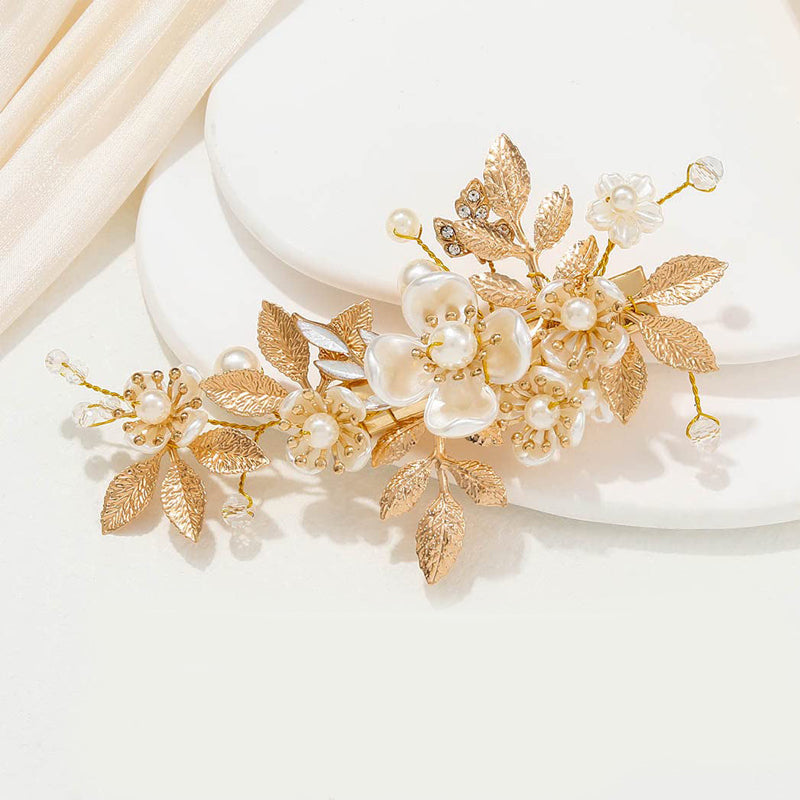 Golden Leaf Flower Side Hair Clip Hairpin