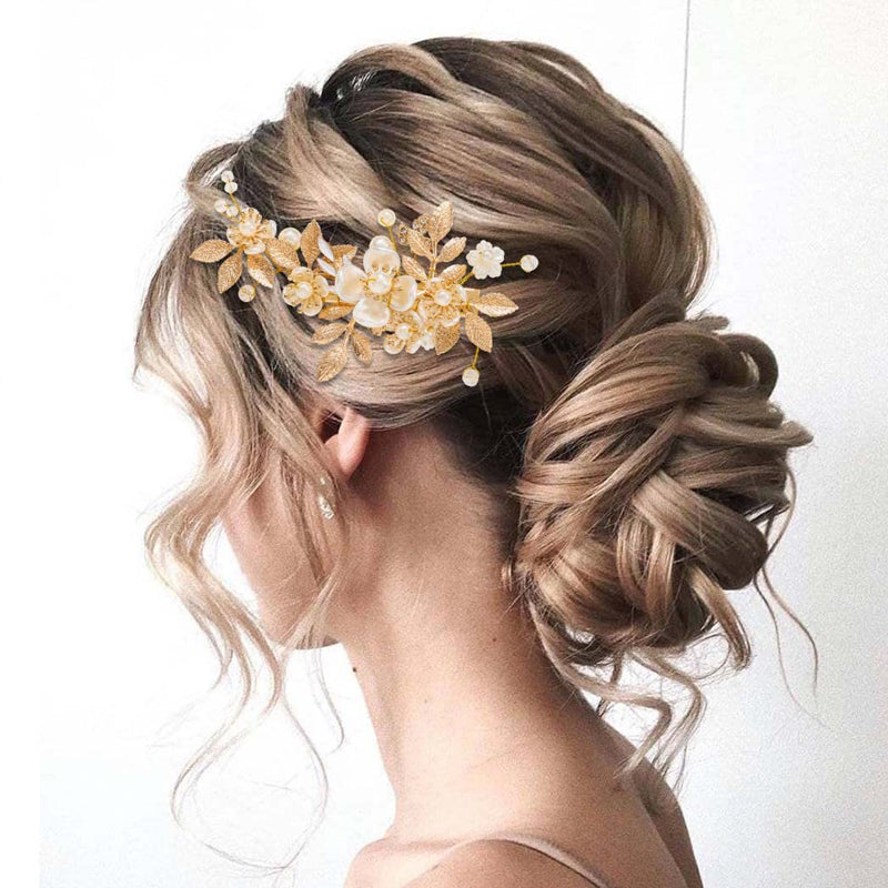 Golden Leaf Flower Side Hair Clip Hairpin