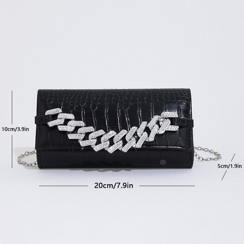 PU Crocodile Pattern Chain Clutch Handbag