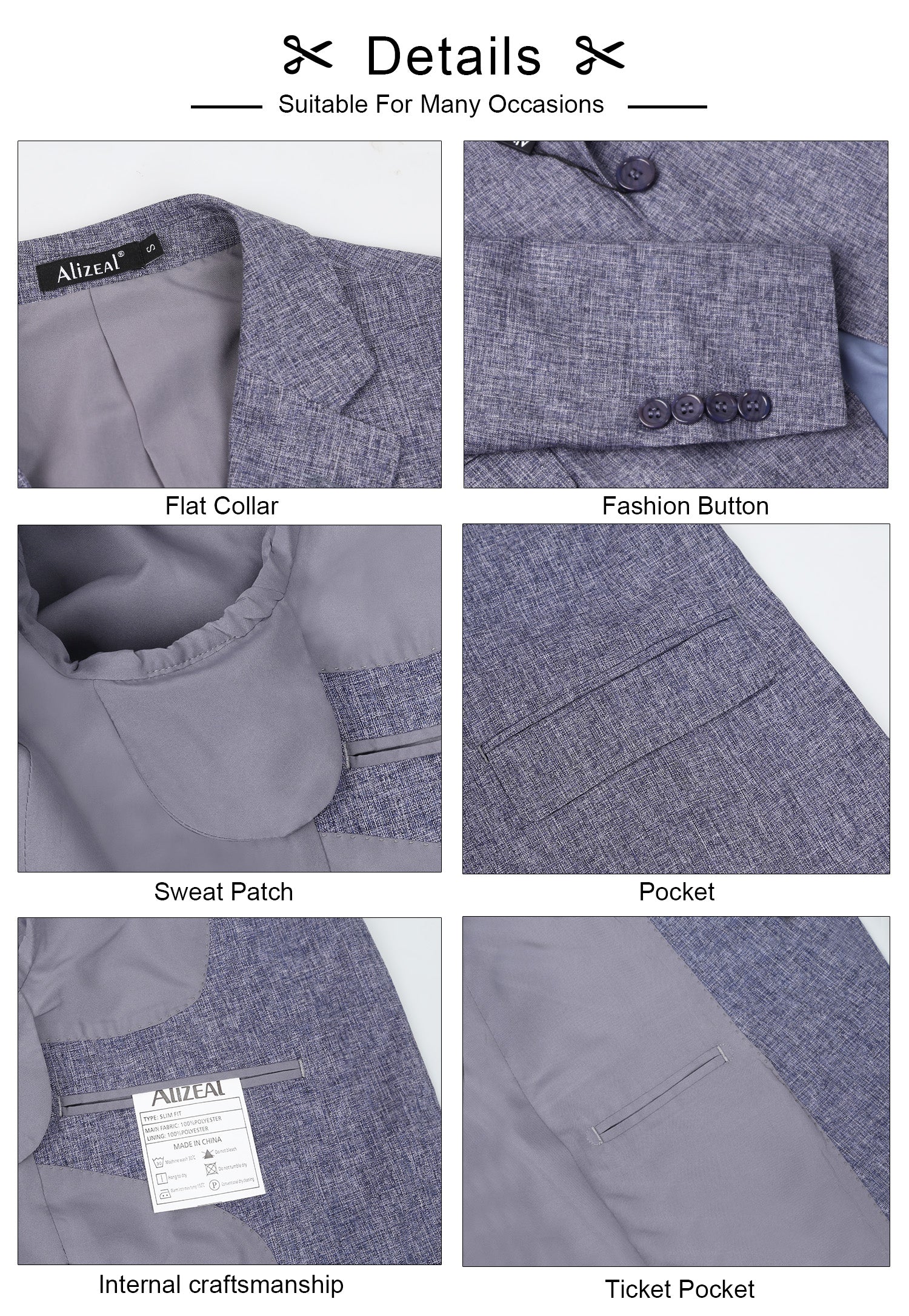 Alizeal Men's Suit Jacket Sports Coat Business Suit One Button, 020-Blue