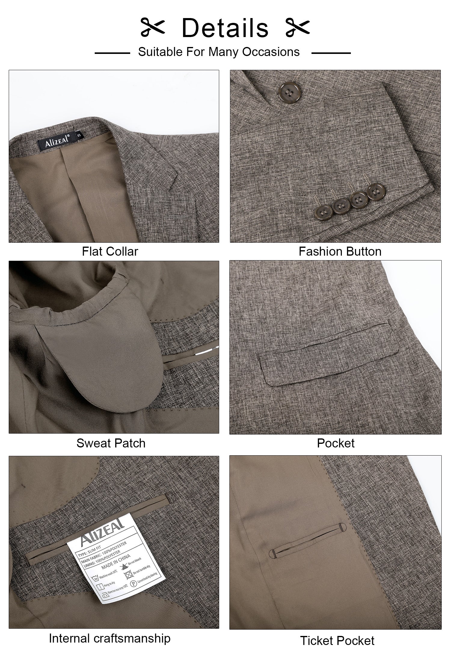 Men's Casual Suit Jacket Sports Coat Business Suit One Button, 020-Brown