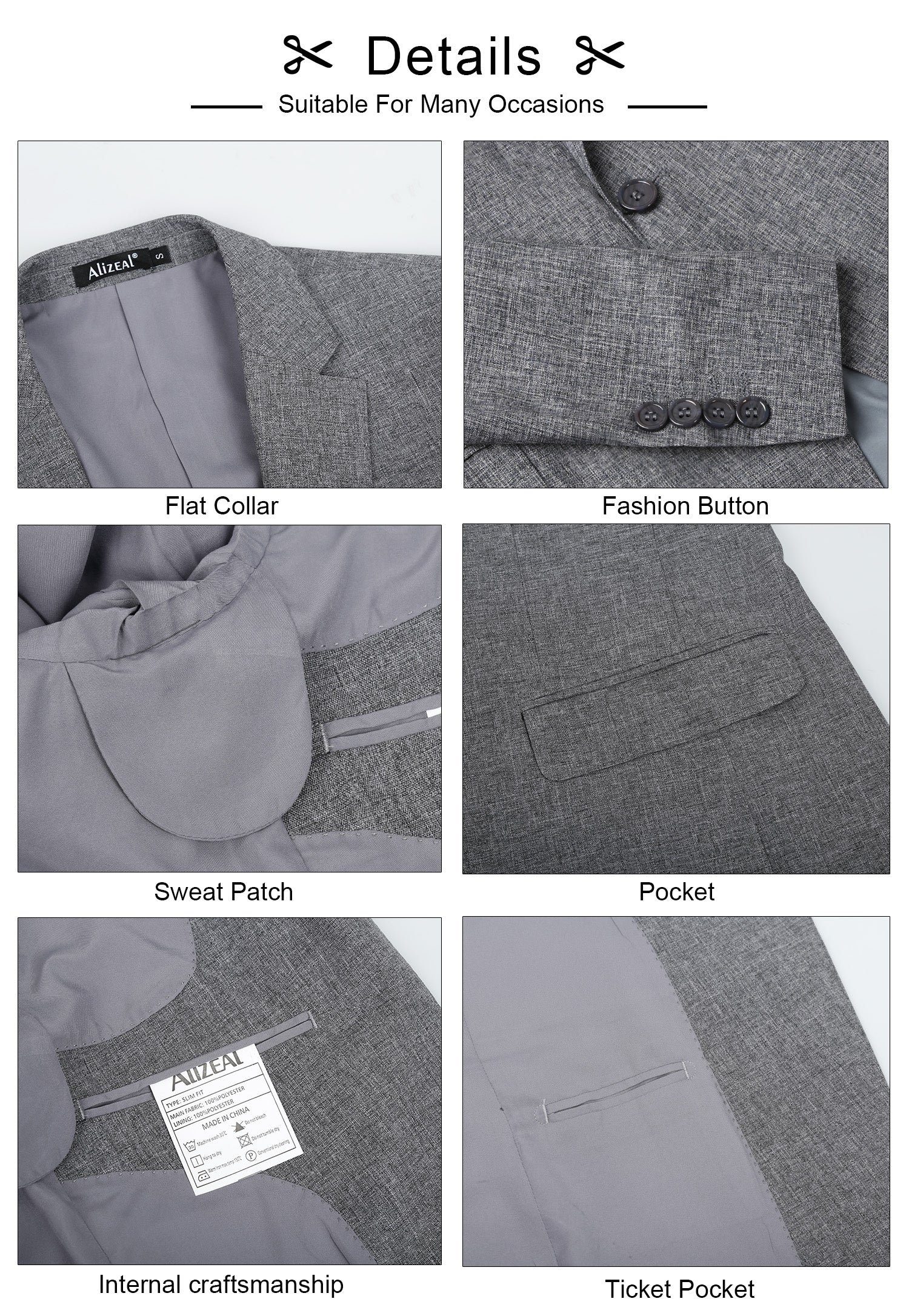 Men's Casual Suit Jacket Sports Coat Business Suit One Button, 020-Gray