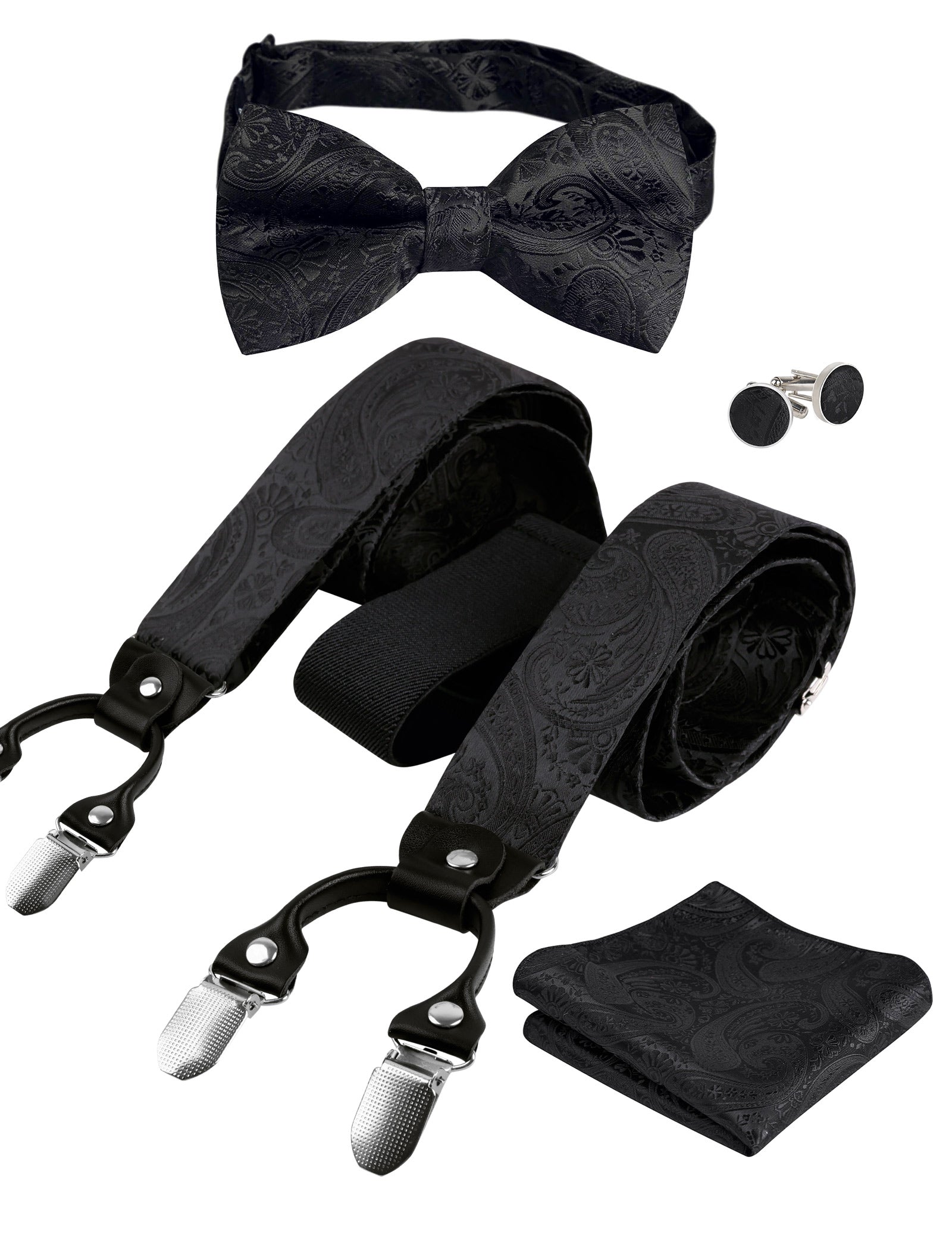 Mens Paisley Suspender and Bow Tie Hanky Cufflinks, BD071