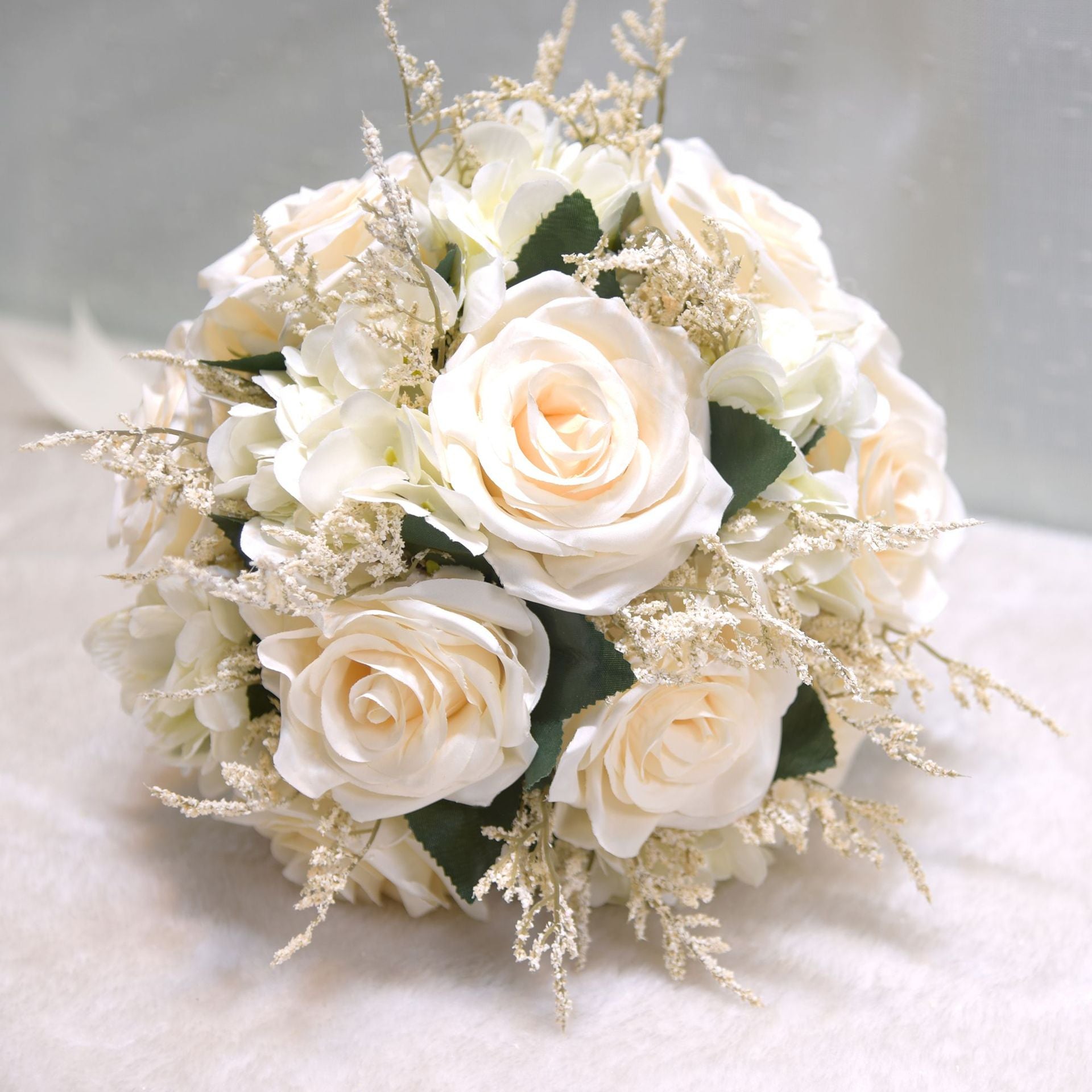 White Artificial Roses Ribbon for Wedding Church Decoration Bouquets