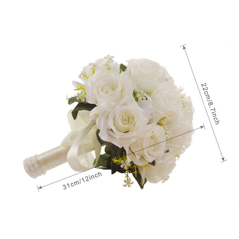 White Rose Rhinestone Wedding Bride Hand Bouquets