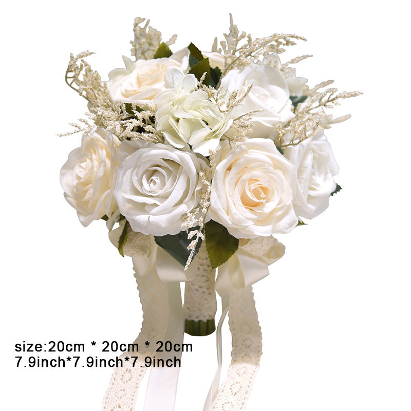 White Artificial Roses Ribbon for Wedding Church Decoration Bouquets