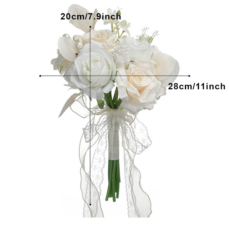 Roses Fake Flower Ribbon Wedding Bride Bouquet