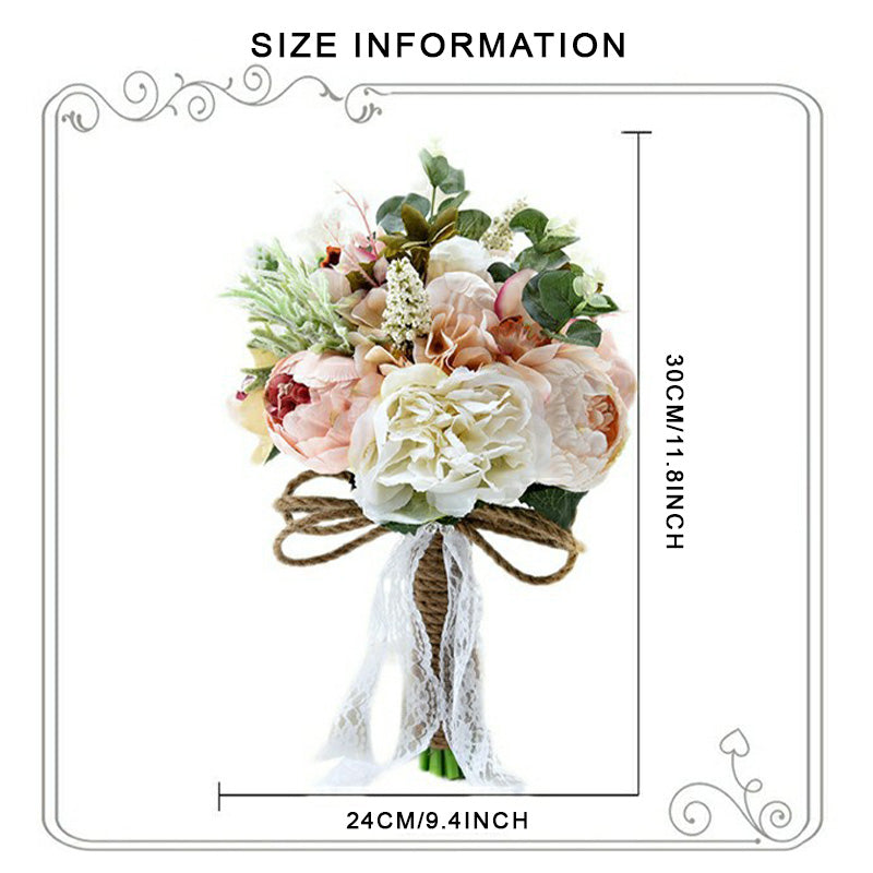 Outdoor Artificial Sarah Peony Flower Lace Ribbon Wedding Bouquets