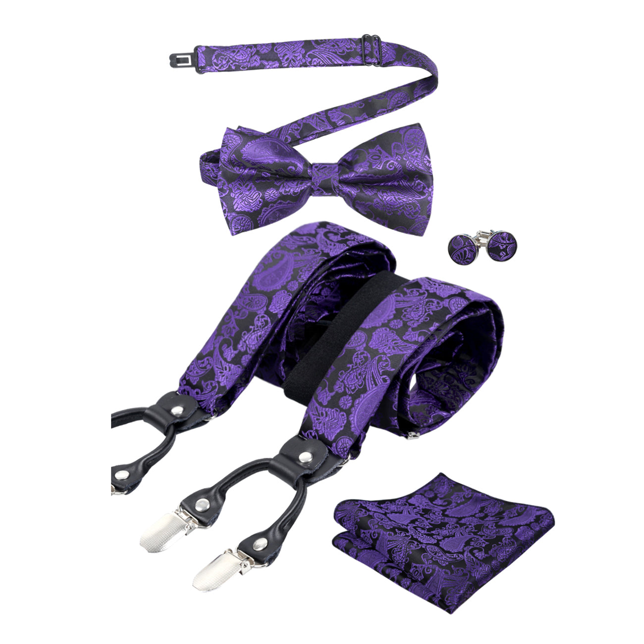 Men's Paisley Suspender and Bowtie, Hanky, Cufflinks Set-BD074