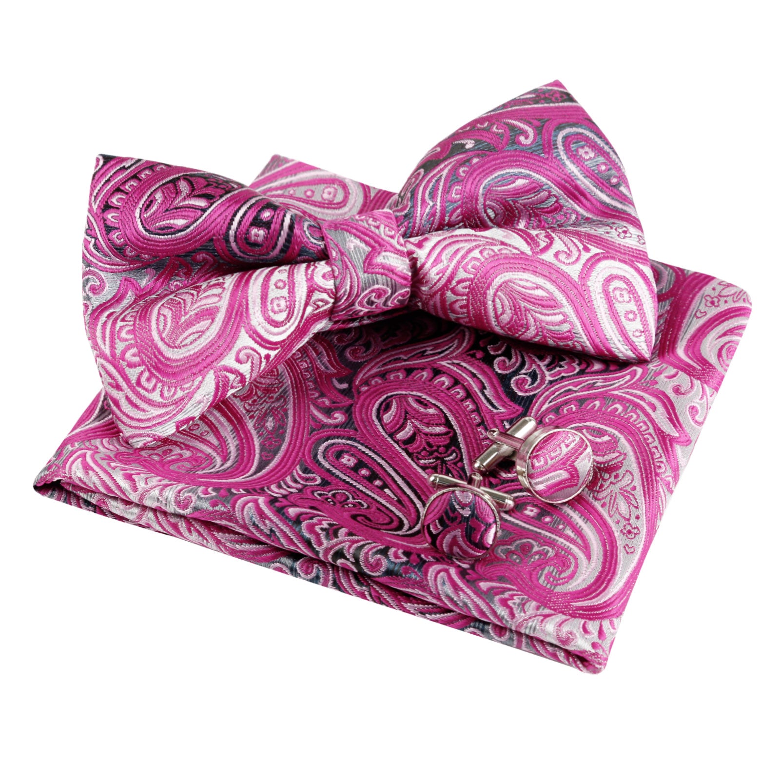 Alizeal Men's Gradient Paisley Bow Tie, Pocket Square, Cufflinks Set, 016