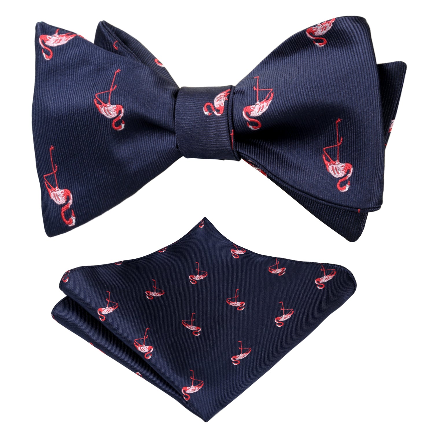 Flamingo Patterned SELF-TIED Bowtie and Hanky for Wedding-047