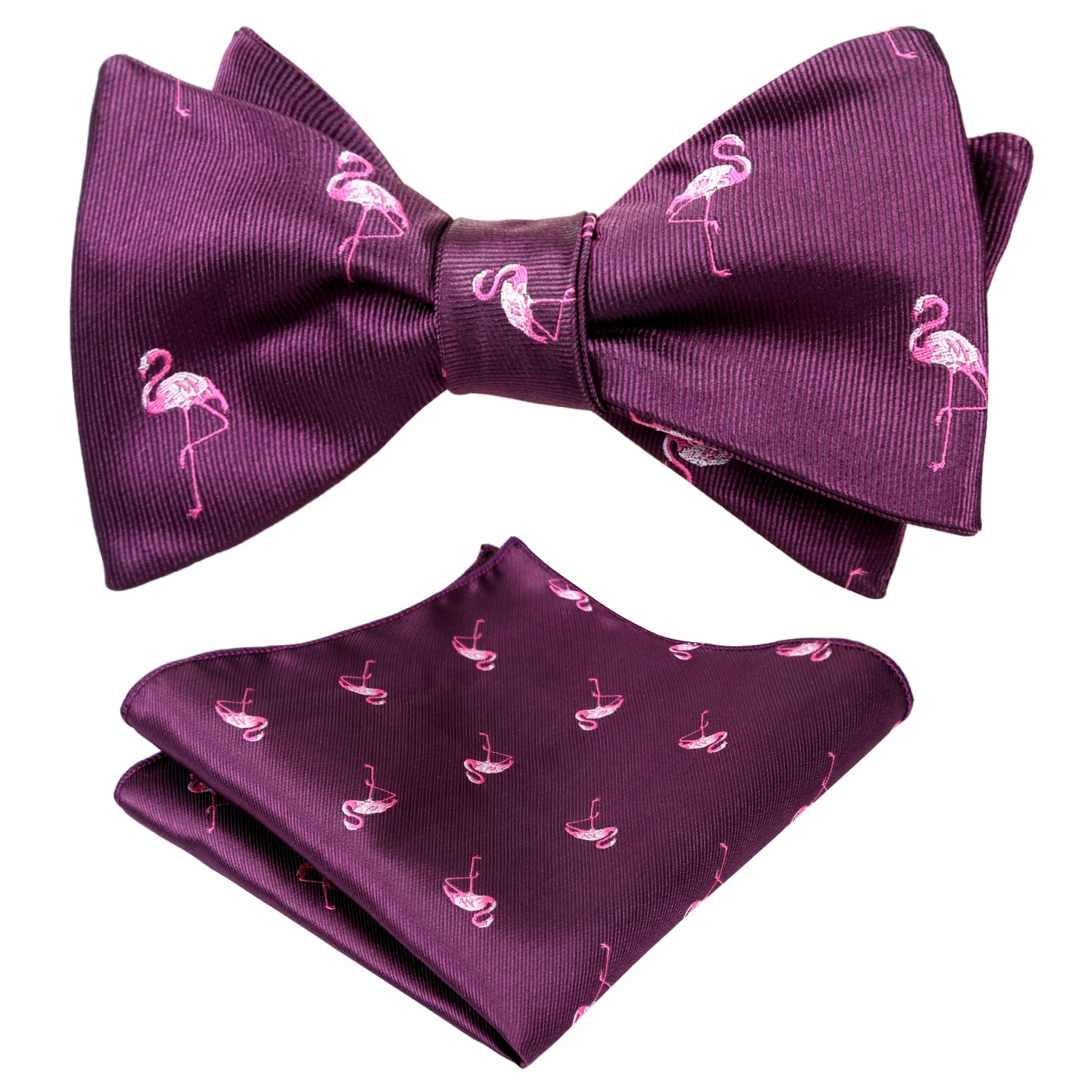 Flamingo Patterned SELF-TIED Bowtie and Hanky for Wedding-047