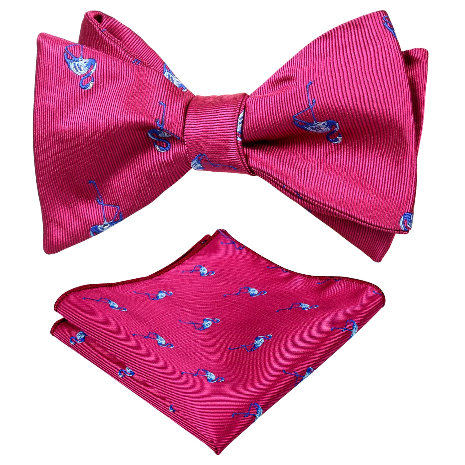 Flamingo Patterned SELF-TIED Bowtie and Hanky for Wedding-047