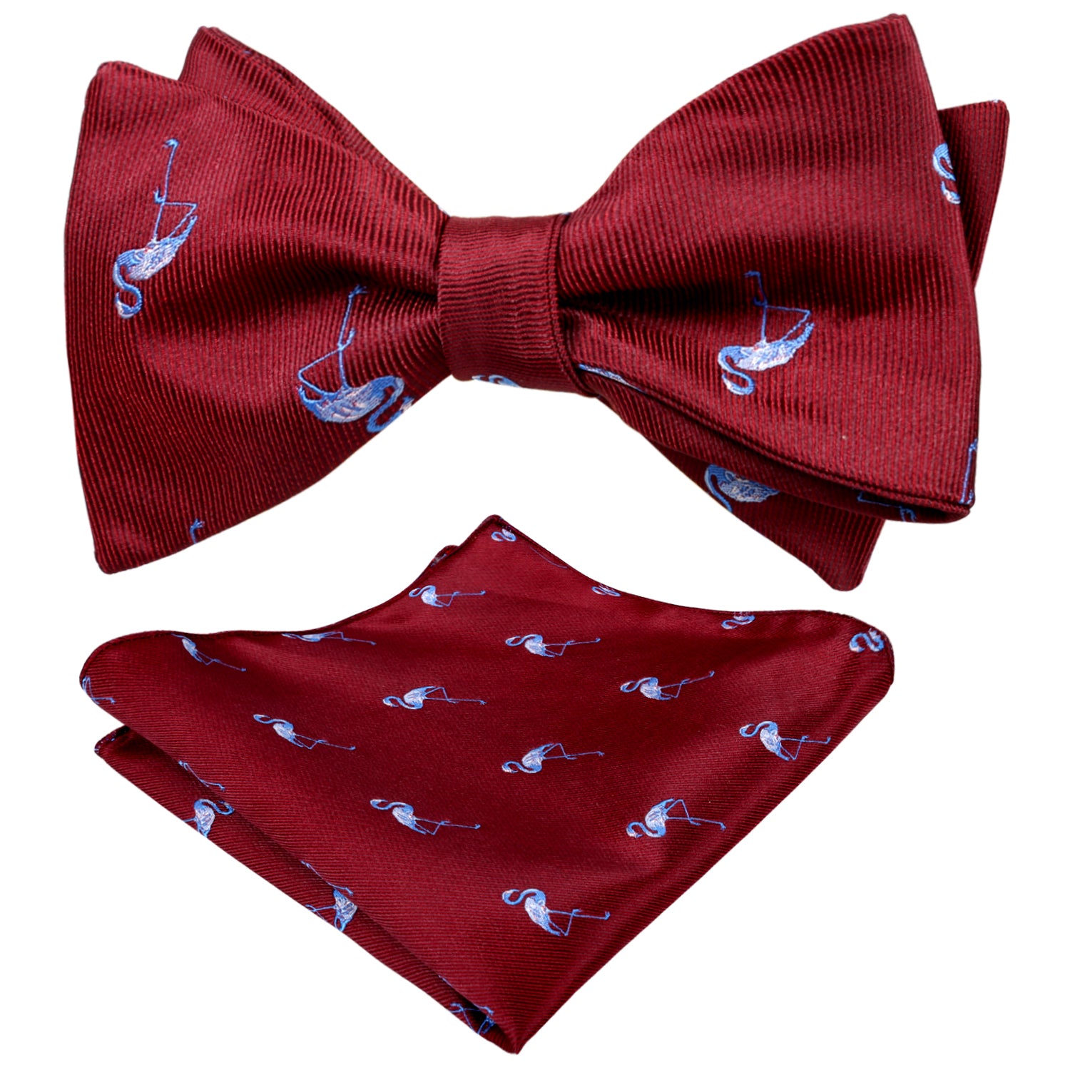 Flamingo Patterned SELF-TIED Bowtie and Hanky for Wedding-047