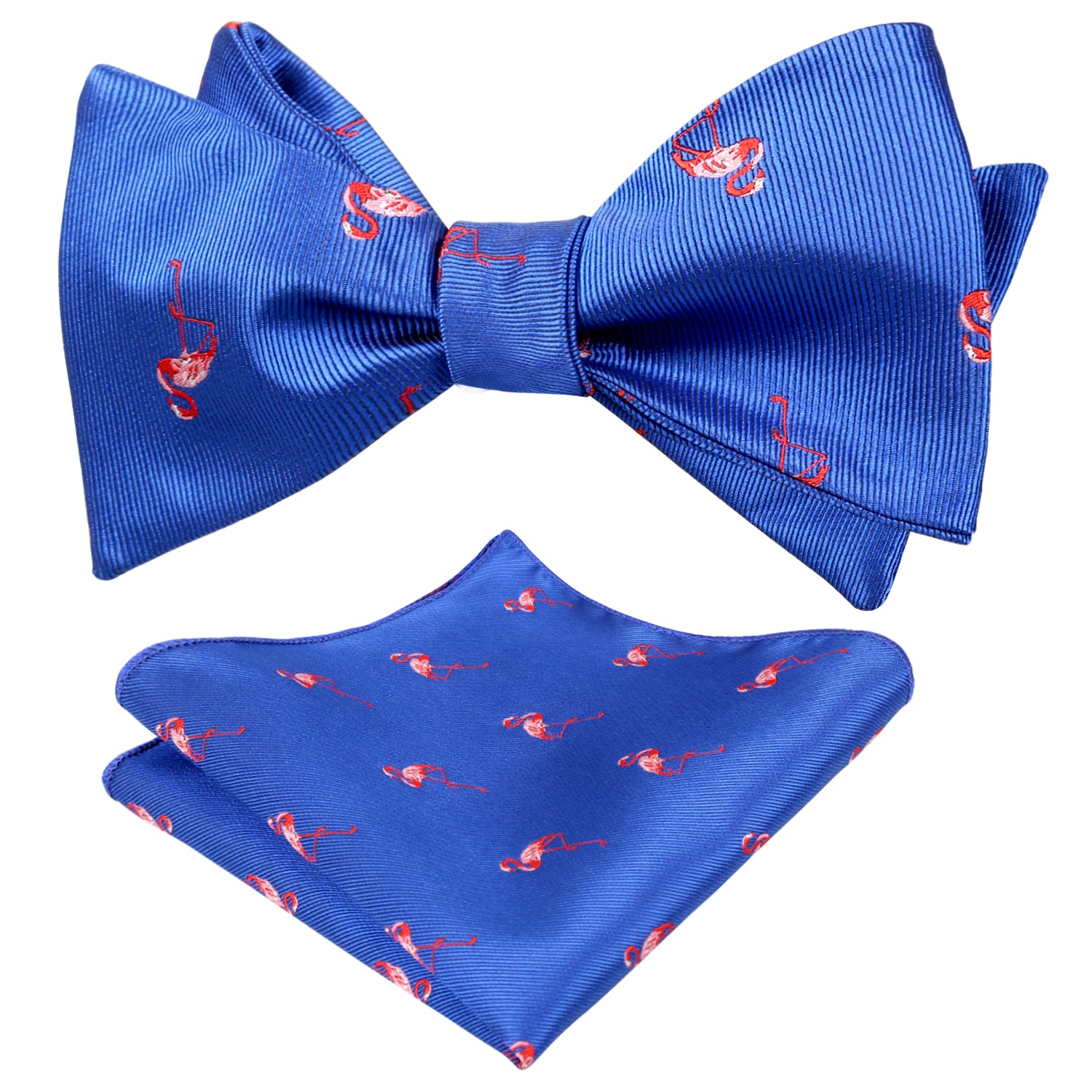 Flamingo Patterned SELF-TIED Bowtie and Hanky for Wedding-047