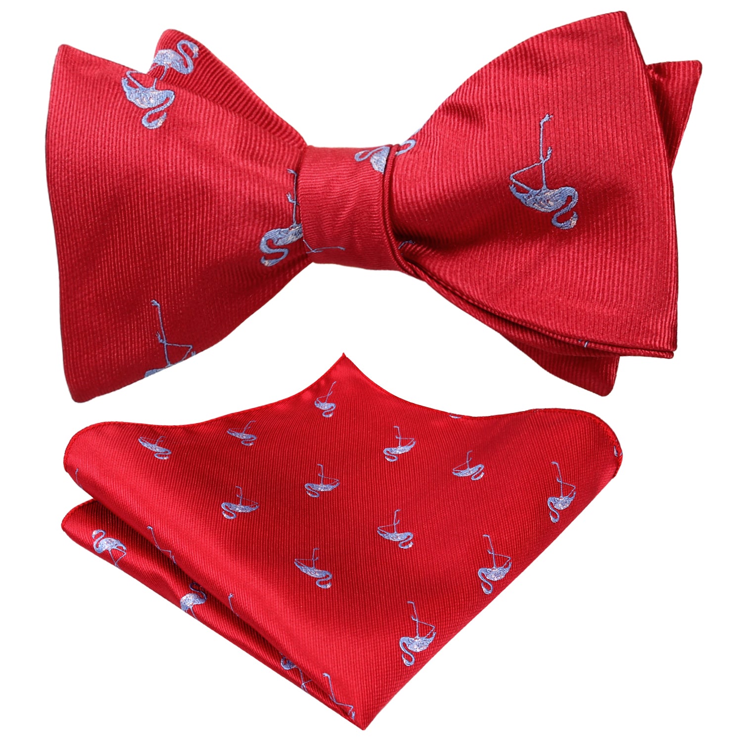 Flamingo Patterned SELF-TIED Bowtie and Hanky for Wedding-047