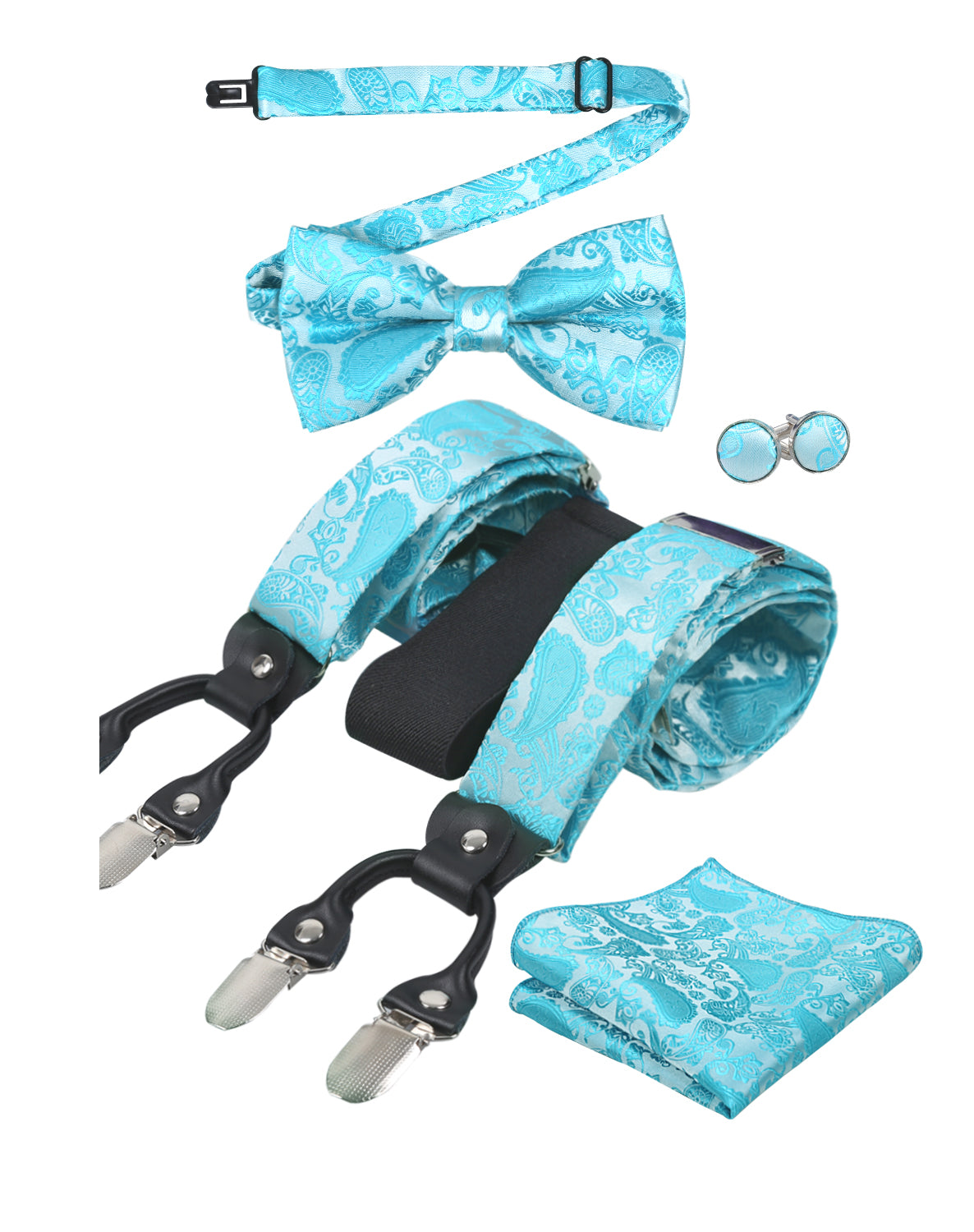 Men's Paisley Suspender and Bowtie, Hanky, Cufflinks Set-BD074