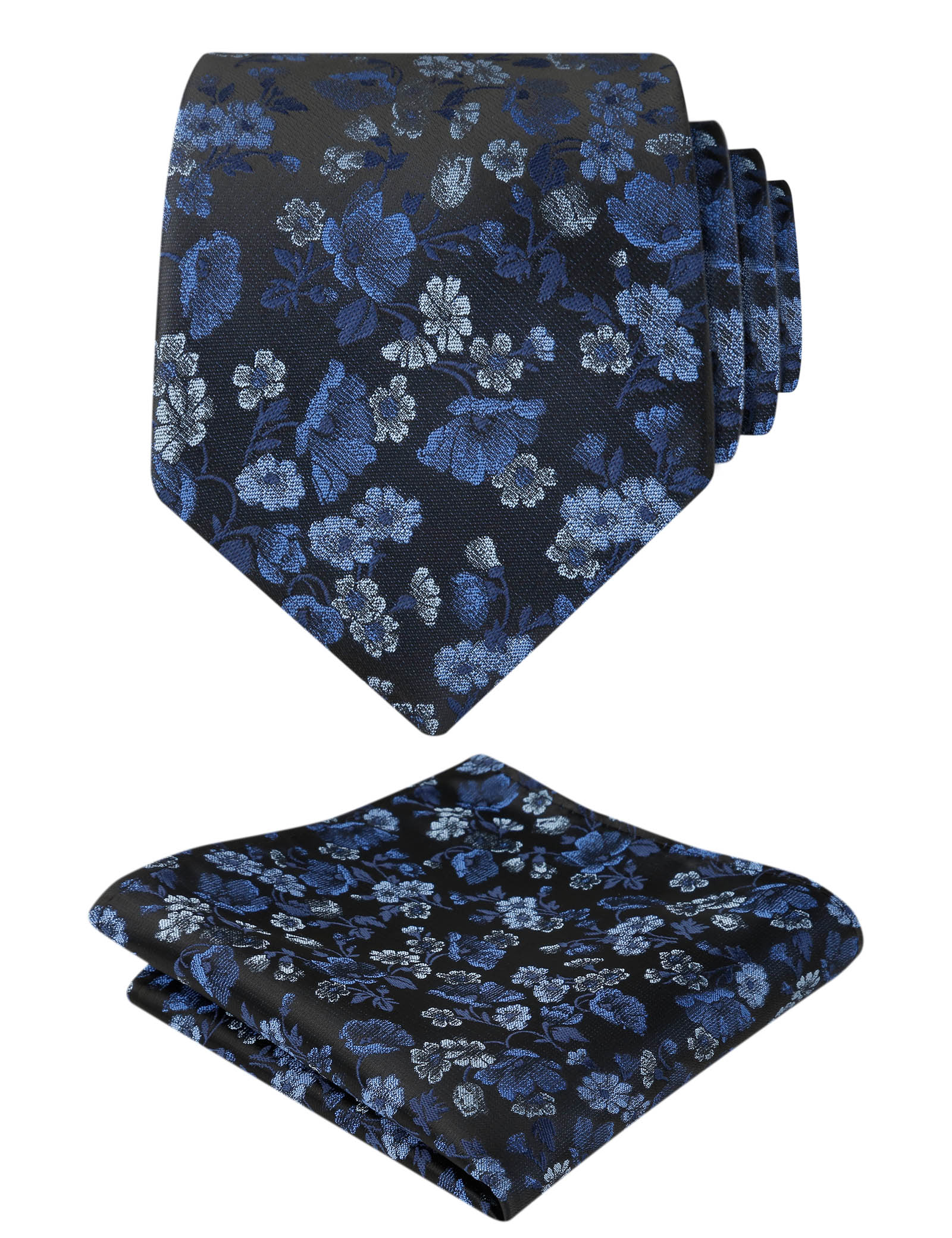 Men's 3.15inches Flower Patterned Tie with Floral Printed Pocket Square Set #109