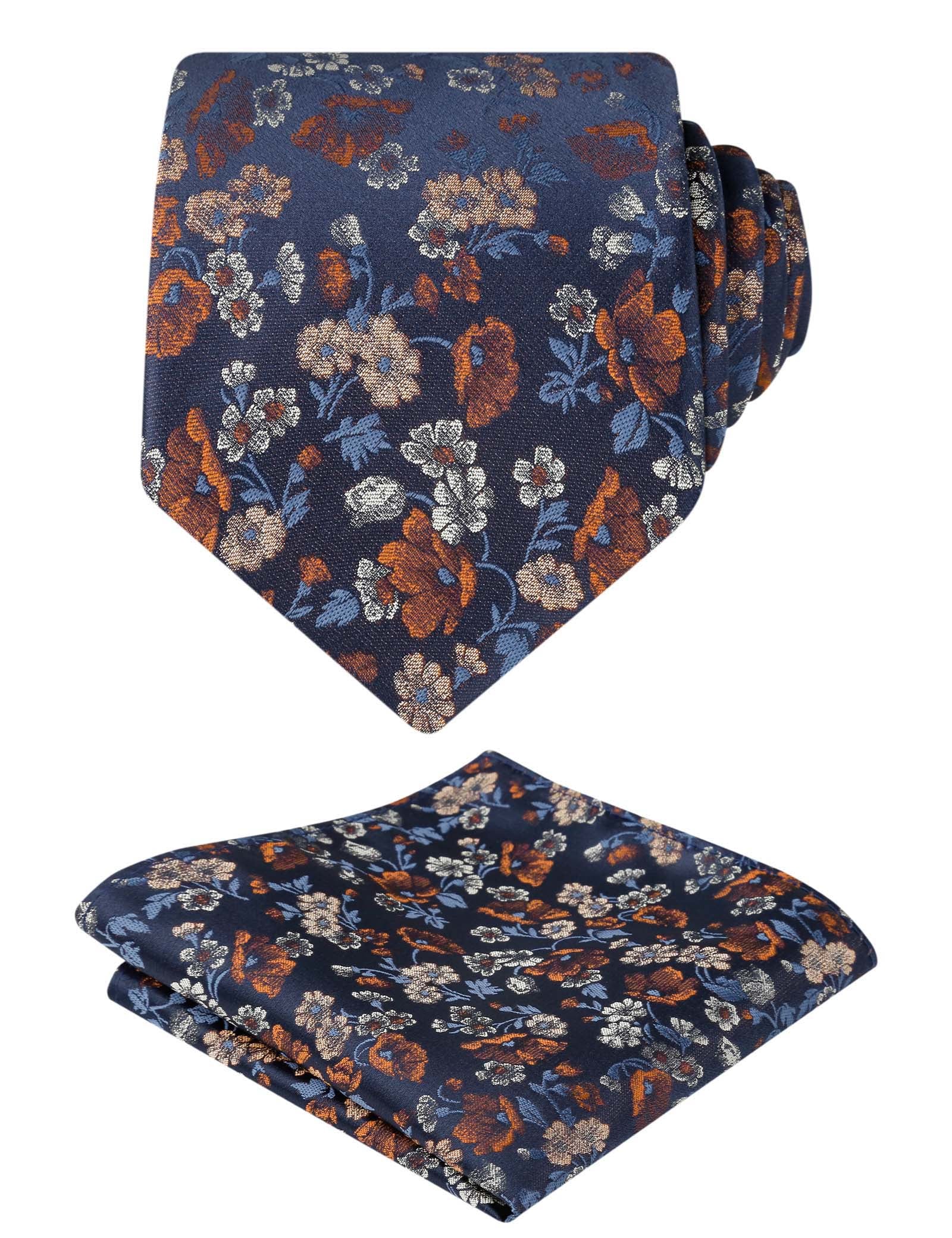 Men's 3.15inches Flower Patterned Tie with Floral Printed Pocket Square Set #109