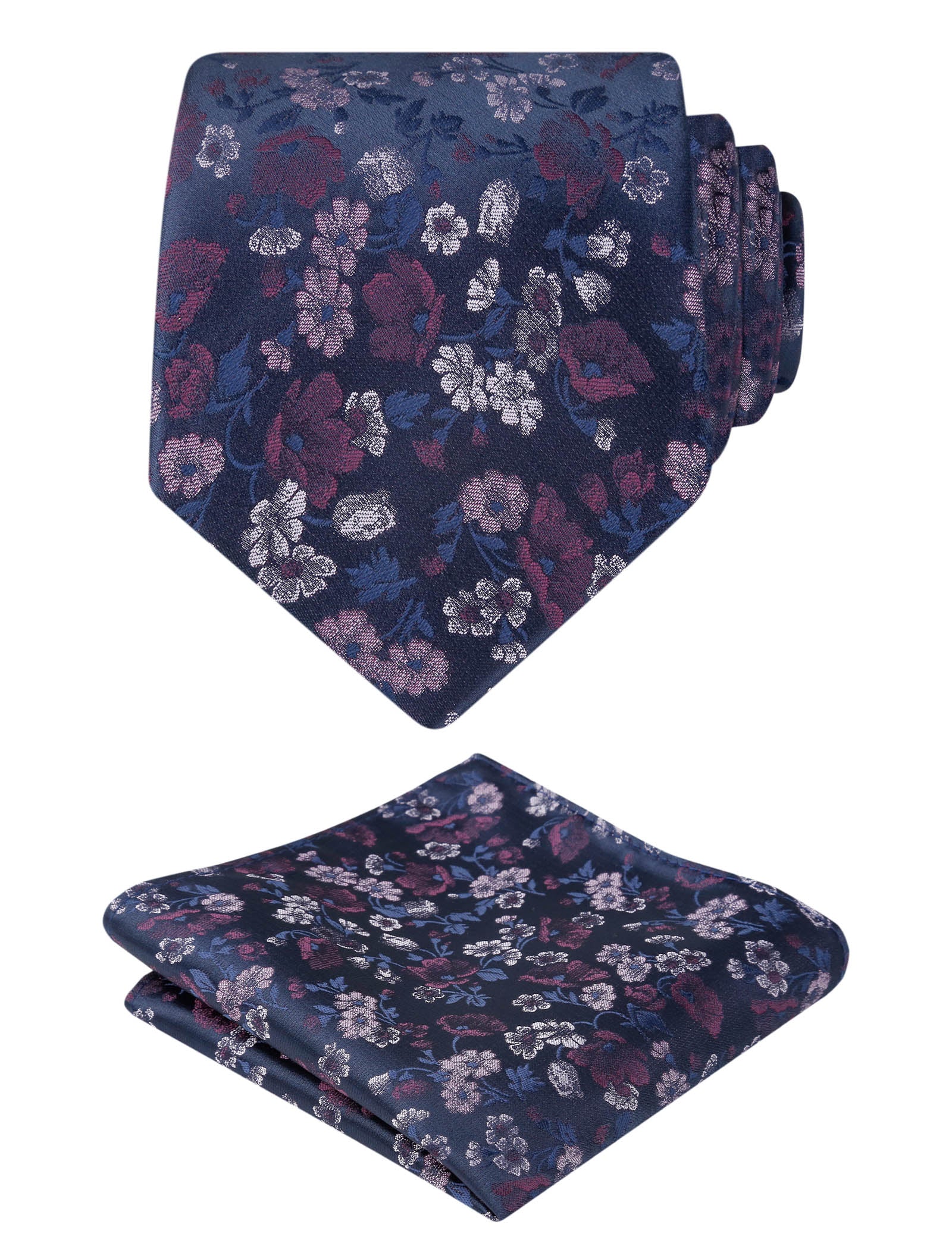 Men's 3.15inches Flower Patterned Tie with Floral Printed Pocket Square Set #109