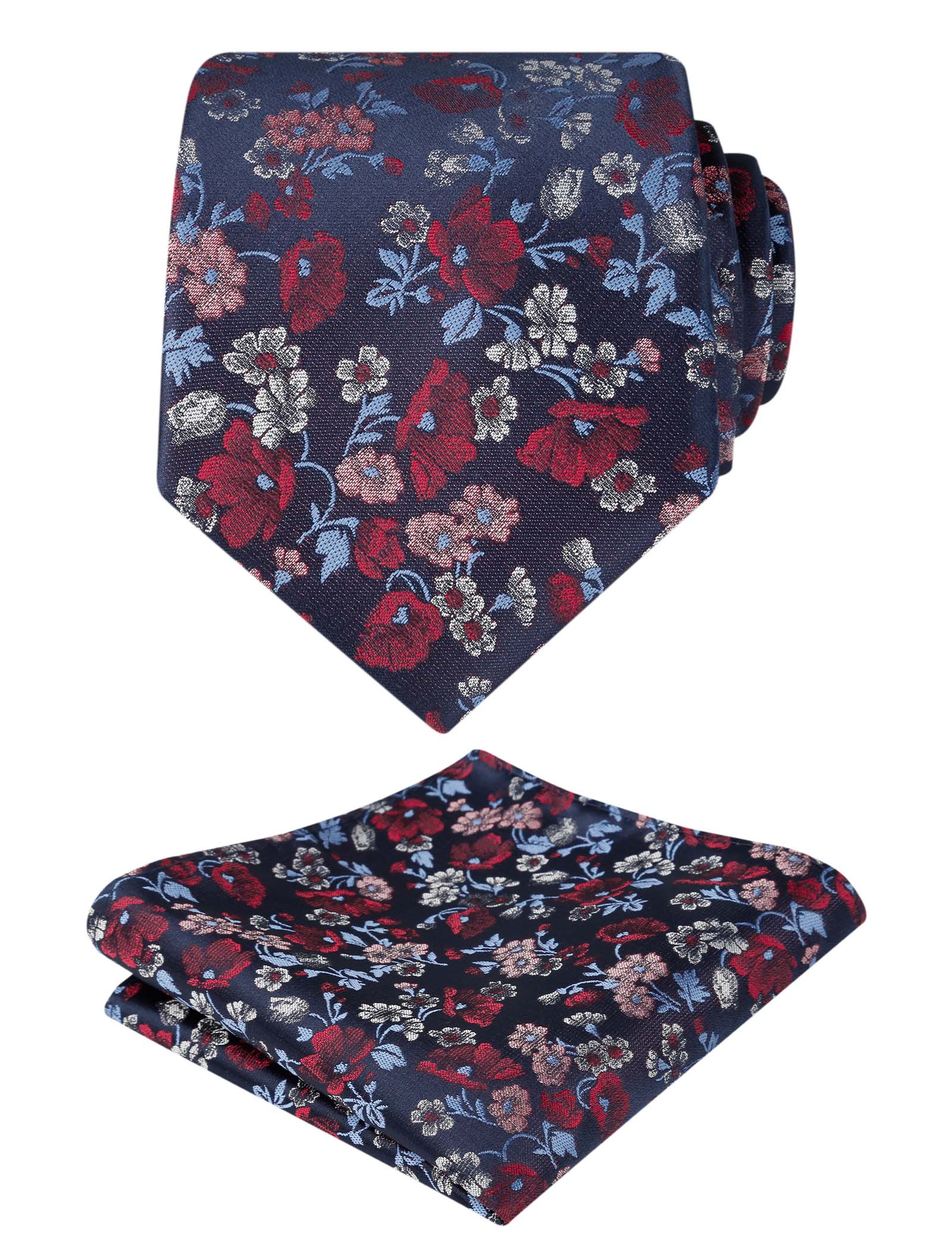 Men's 3.15inches Flower Patterned Tie with Floral Printed Pocket Square Set #109