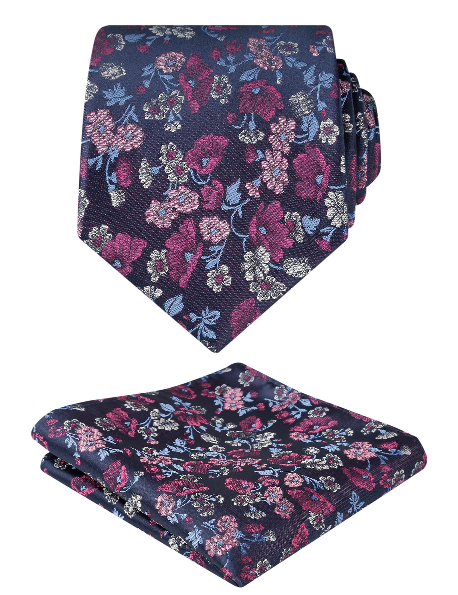 Men's 3.15inches Flower Patterned Tie with Floral Printed Pocket Square Set #109