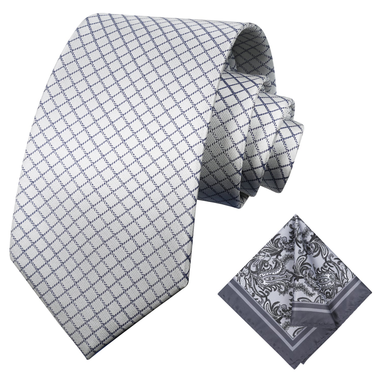 Men's Checkered Tie 3.15inch Necktie and Printed Floral Handkerchief Set, 122