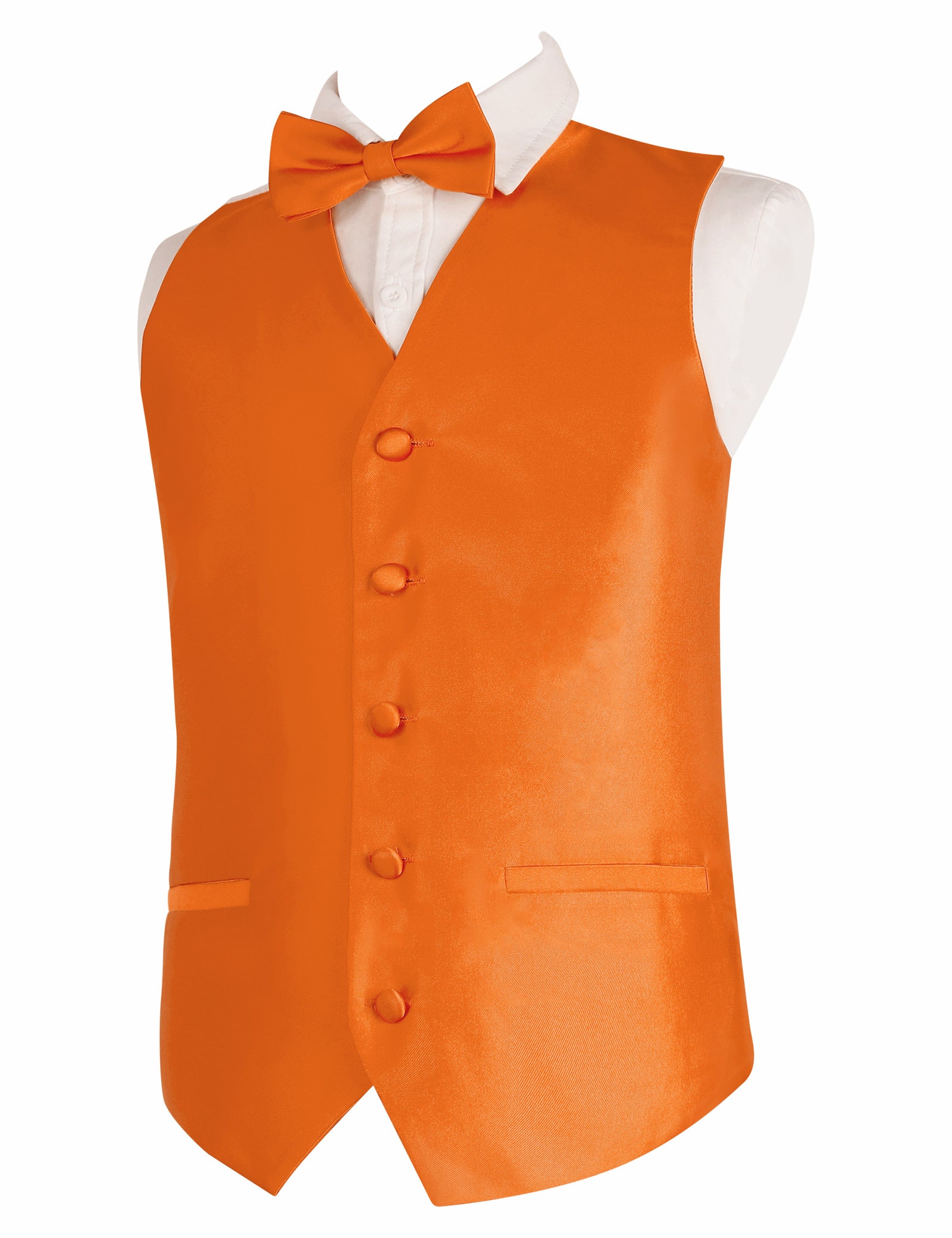 Boy's Classic Solid Bow Tie, Necktie and Suit Vest Set, 078-Orange