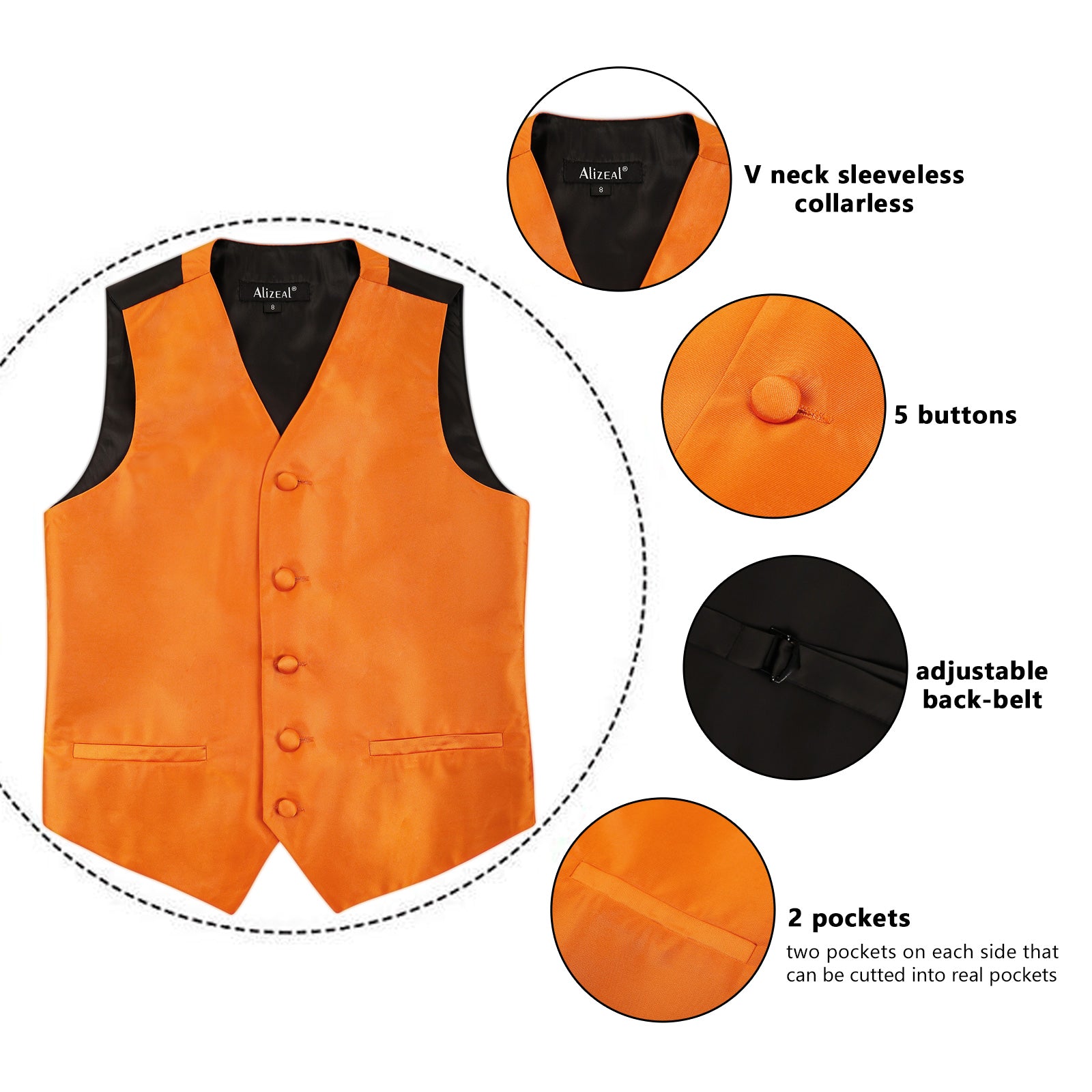 Boy's Classic Solid Bow Tie, Necktie and Suit Vest Set, 078-Orange