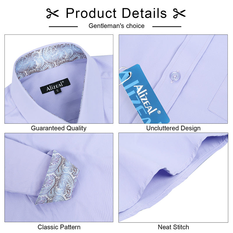 Men's Business Slim Fit Dress Shirt Long Sleeve Patchwork Button-Down Shirt, 004-Lilac