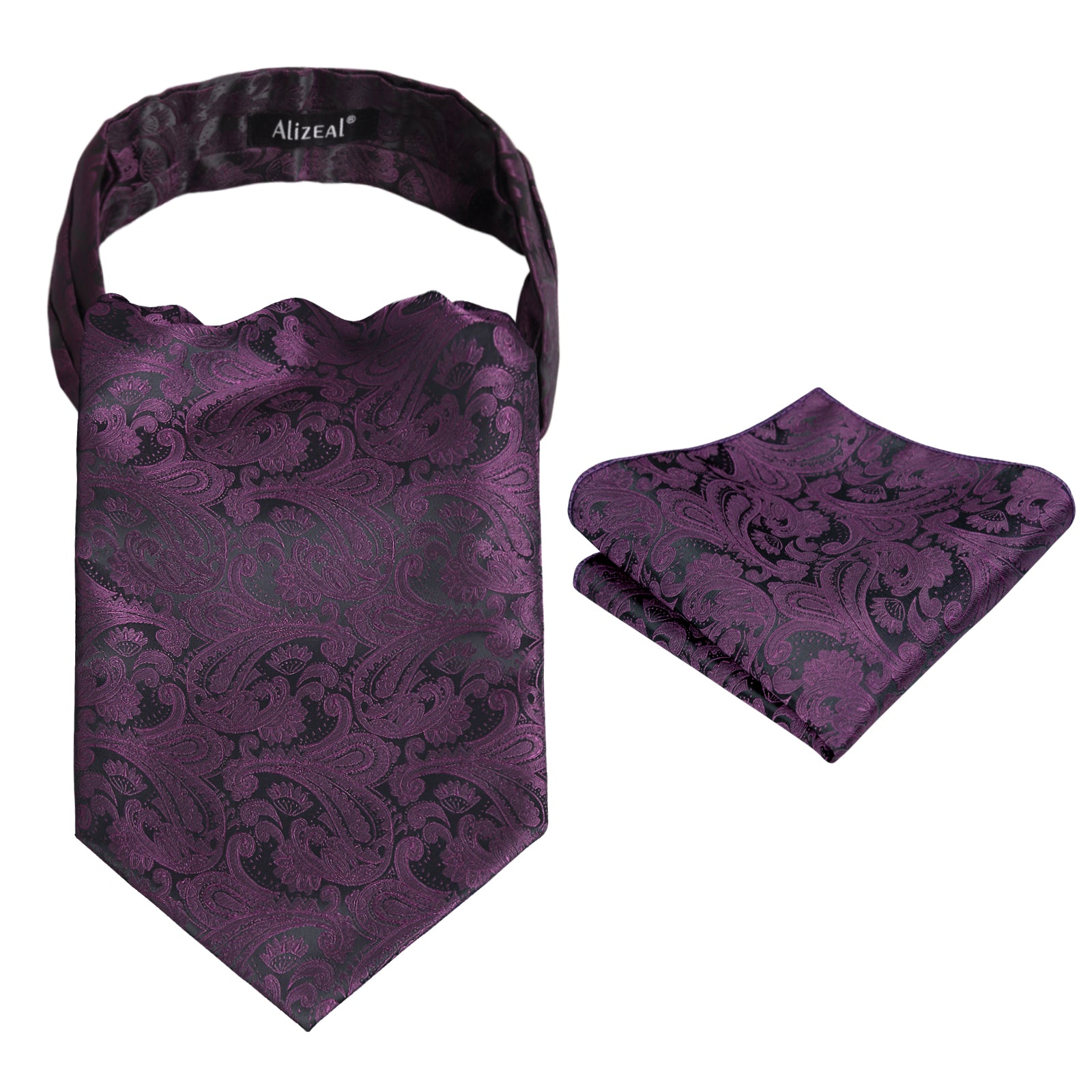 Men's Paisley Ascot Tie Cravat Satin Self Tie and Handkerchief Set, 139