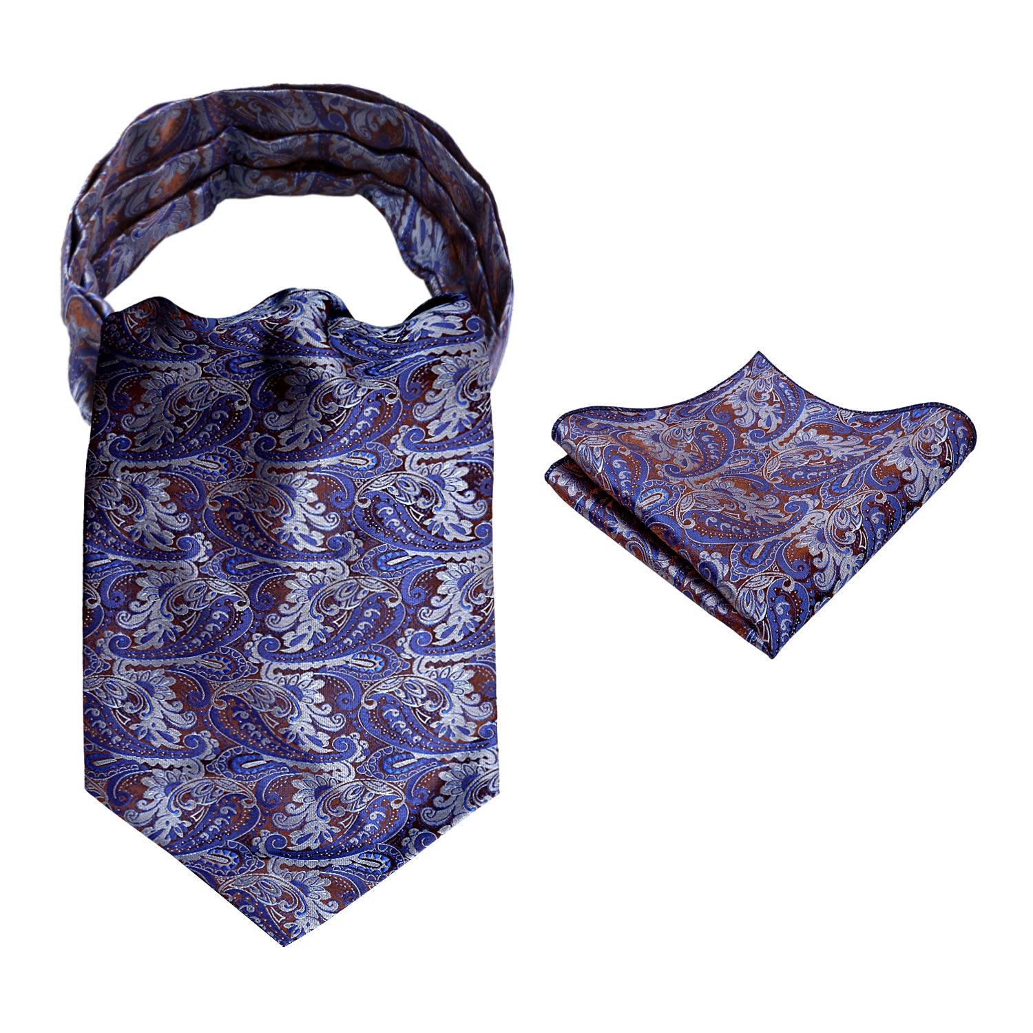 Men's Paisley Ascot Tie Cravat Satin Self Tie and Handkerchief Set, 139