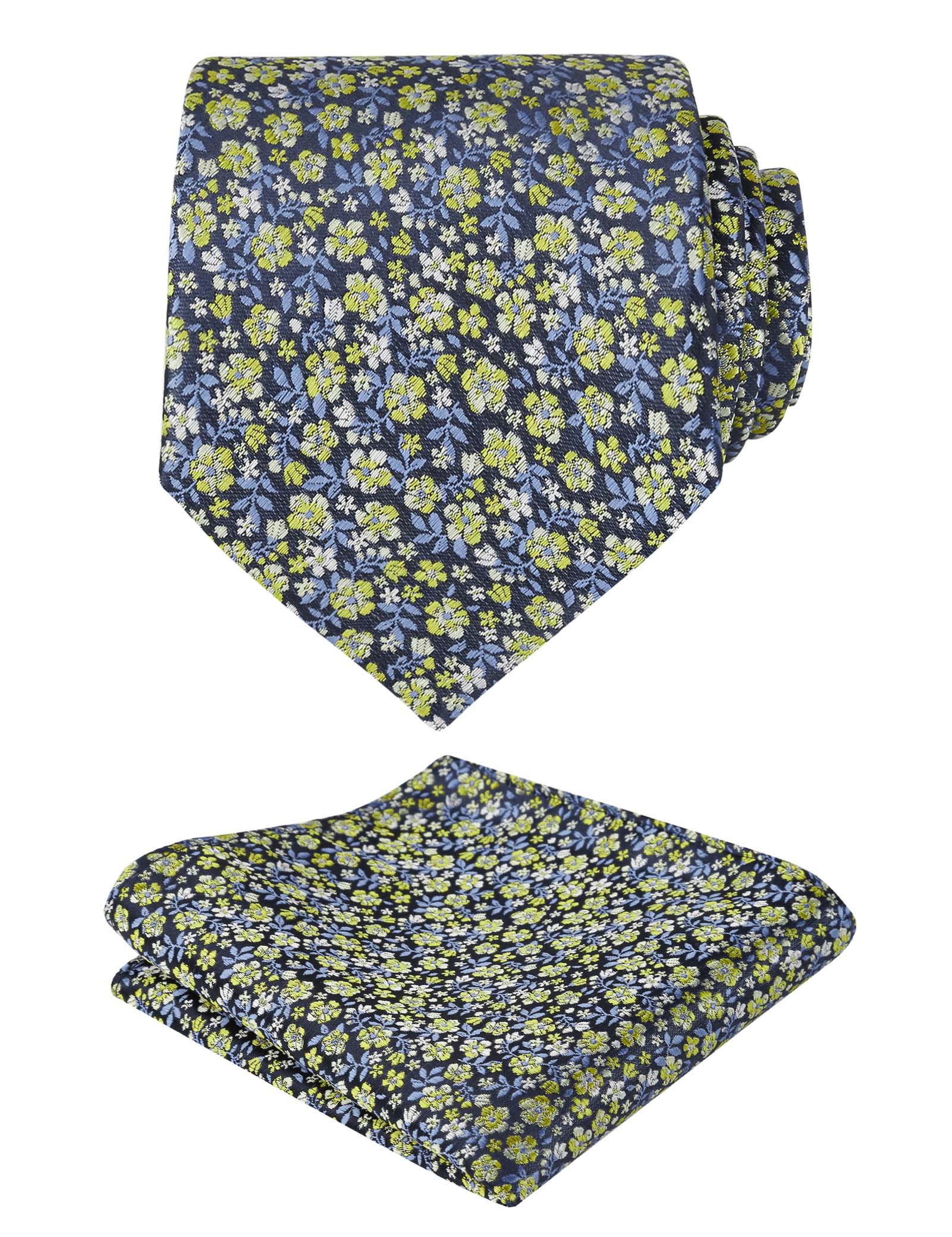 Men's Floral Pattern Tie with Flower Printed Pocket Square 3.15inches Colorful Tie Set, #142