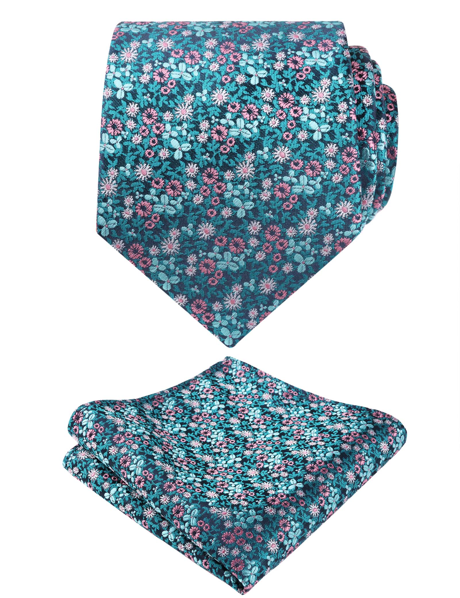 Men's Floral Pattern Tie with Flower Printed Pocket Square 3.15inches Colorful Tie Set, #142