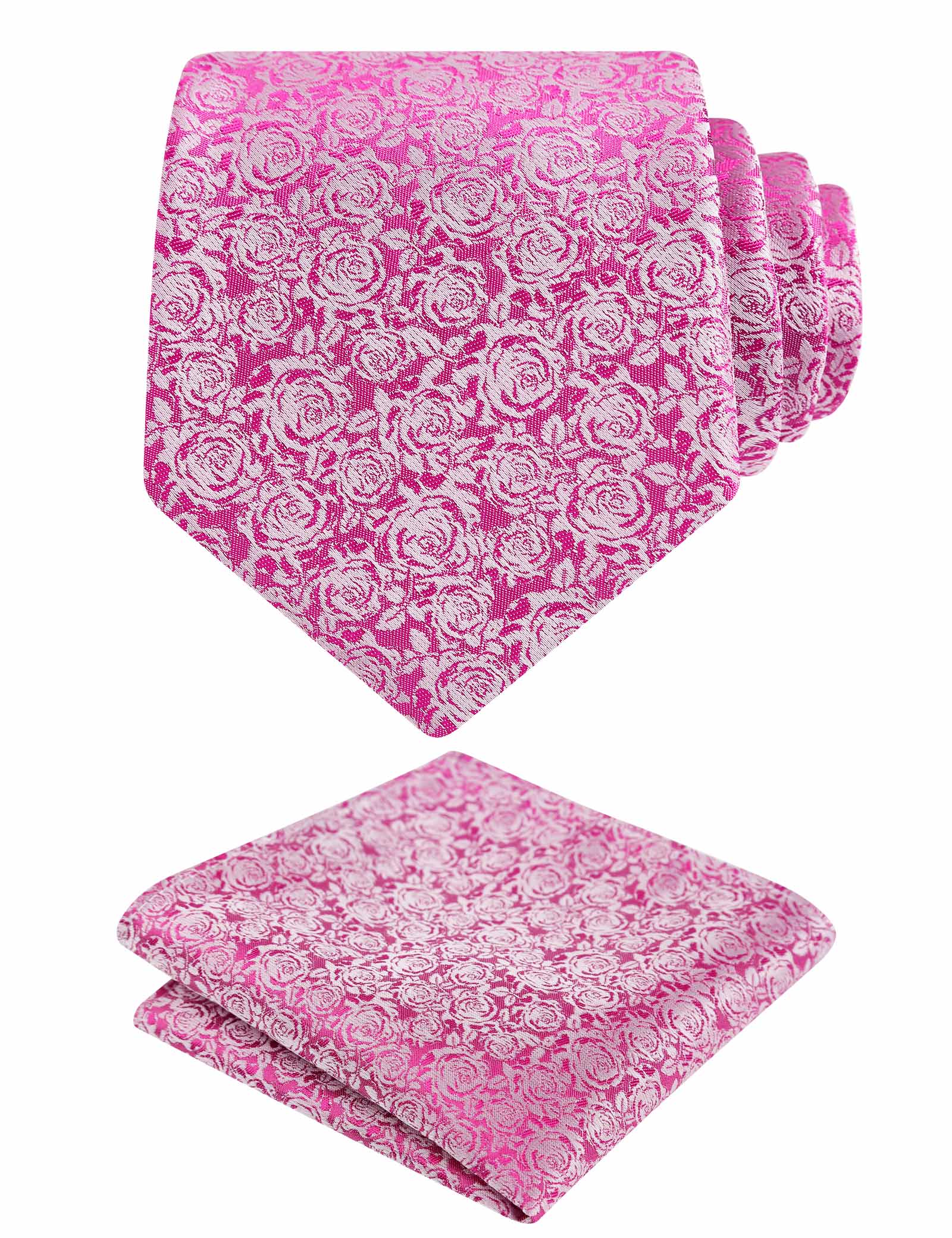 Men's 3.15inches Rose Flower Pattern Tie with Floral Printed Pocket Square Set, 145