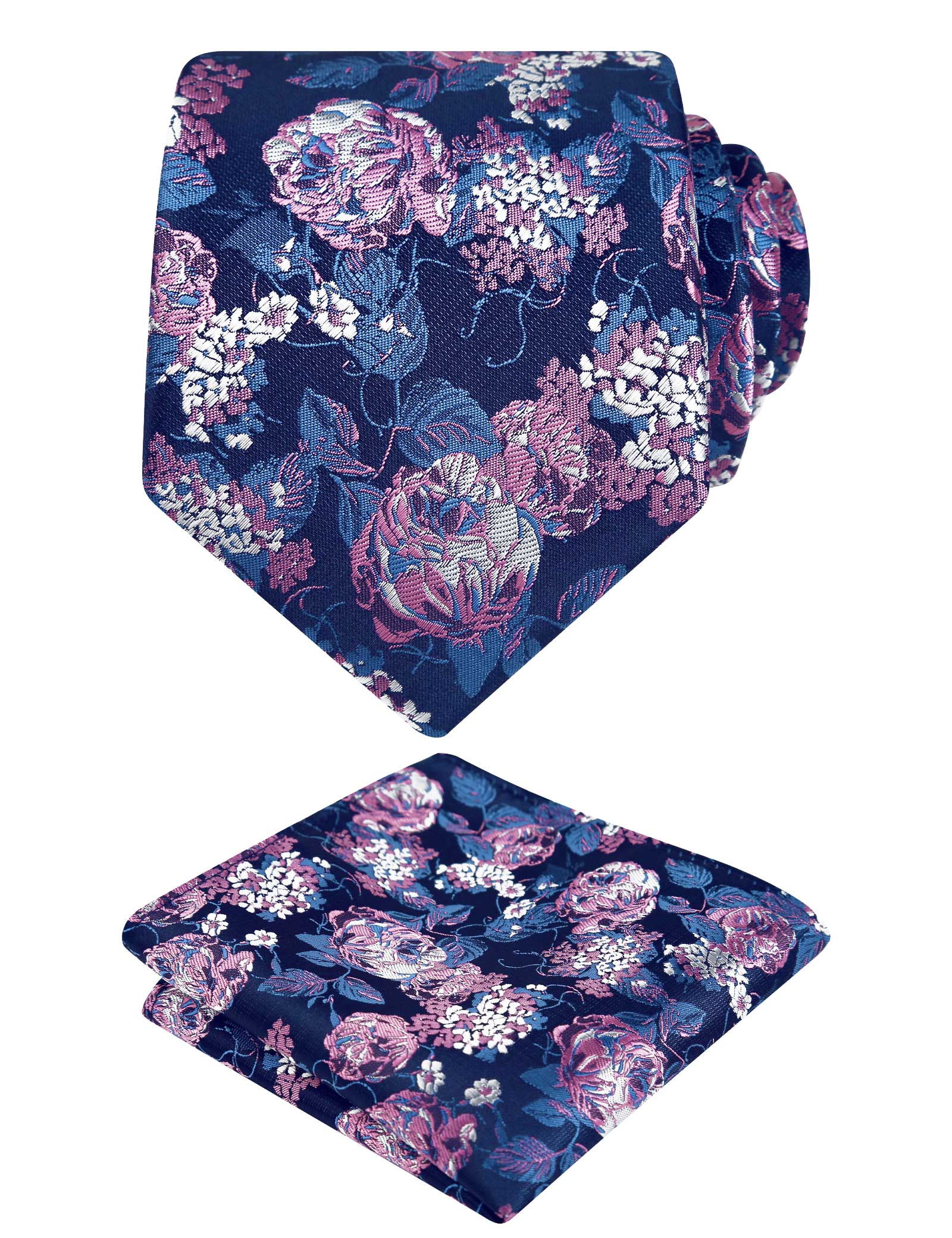 Men's 3.15inches Rose Flower Pattern Tie with Floral Printed Pocket Square Set, 145