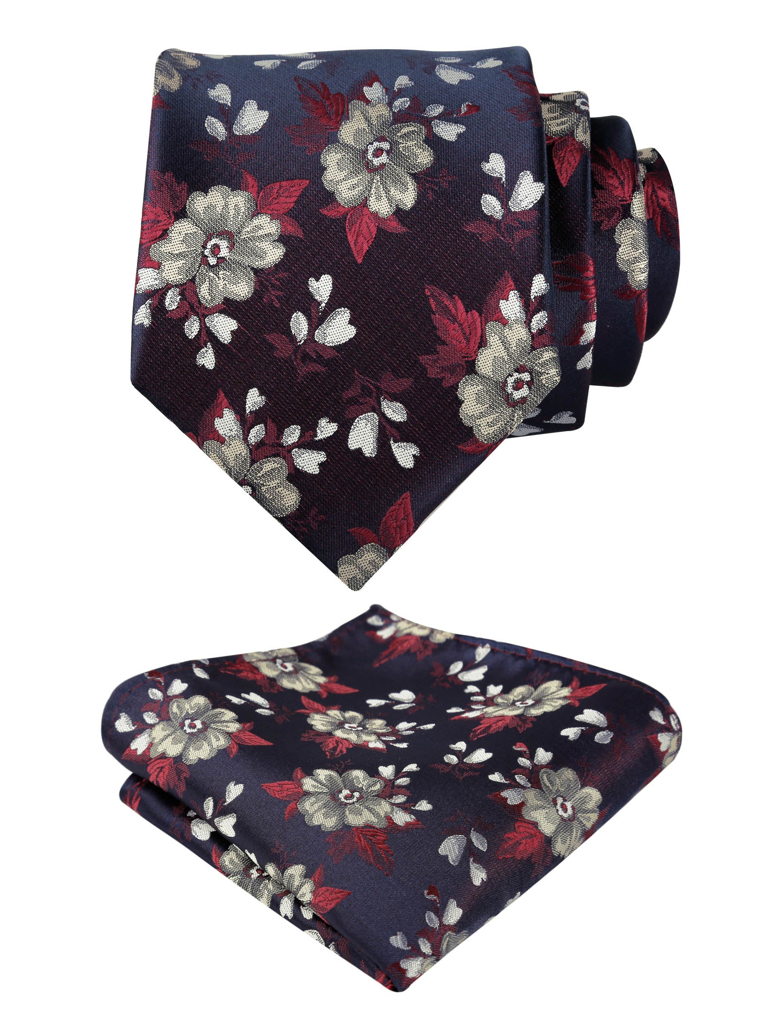 Men's 3.15'' Leaf Flower Pattern Tie with Floral Pocket Square Set, 146