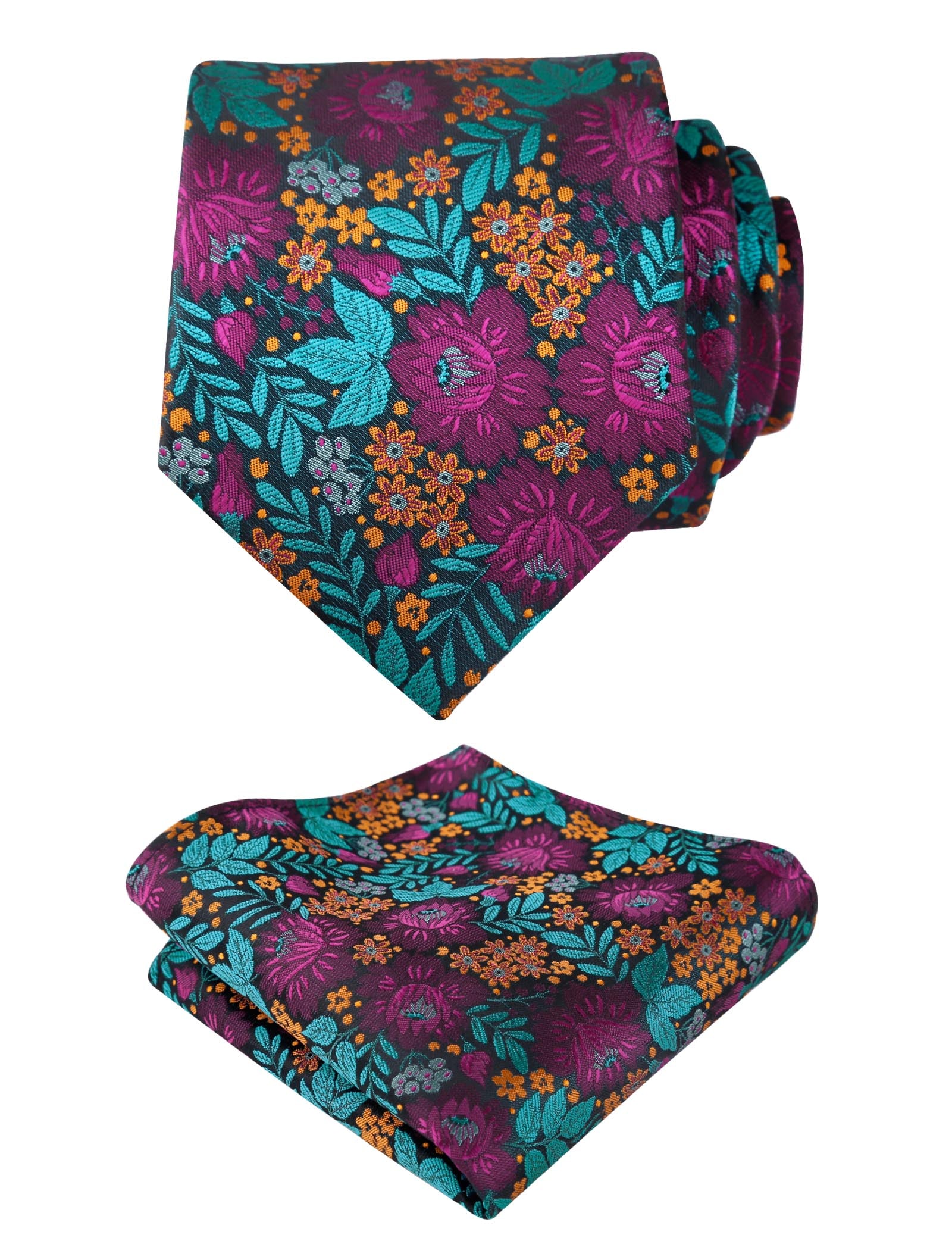 Men's 3.15'' Leaf Flower Pattern Tie with Floral Pocket Square Set, 146