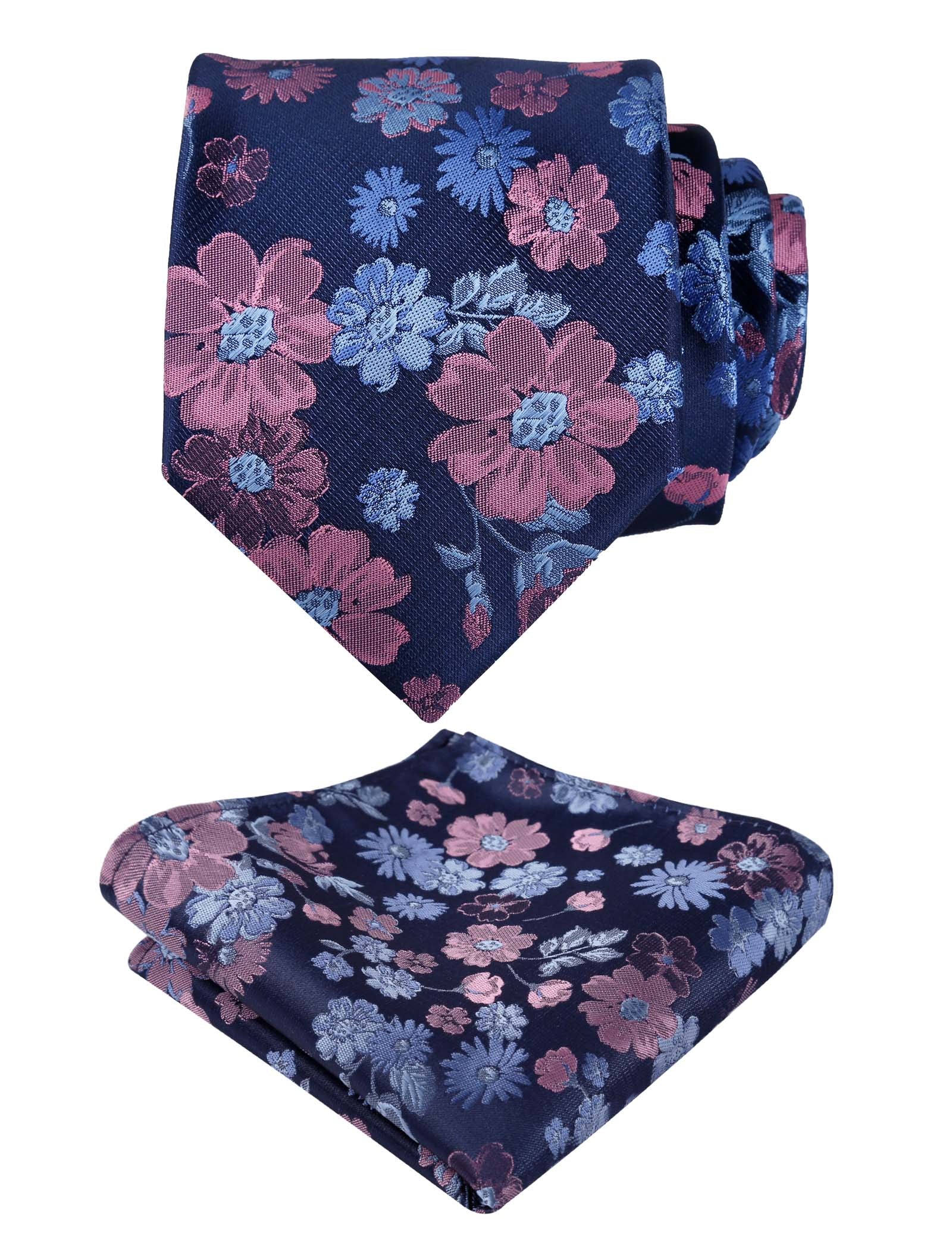 Men's 3.15'' Leaf Flower Pattern Tie with Floral Pocket Square Set, 146