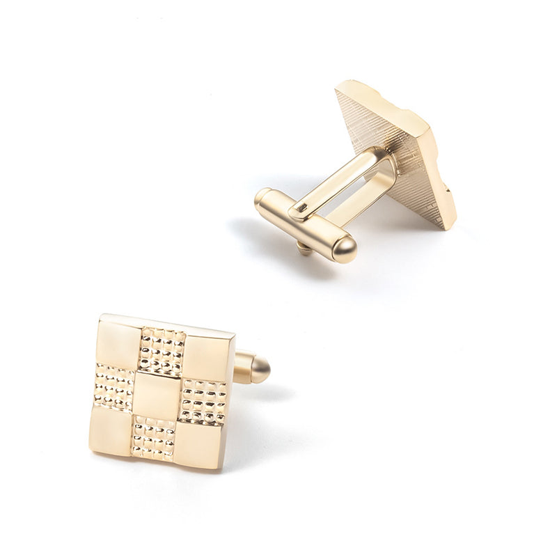 Men's Gold Dotted Textured Square Cufflinks Tie Clip Set