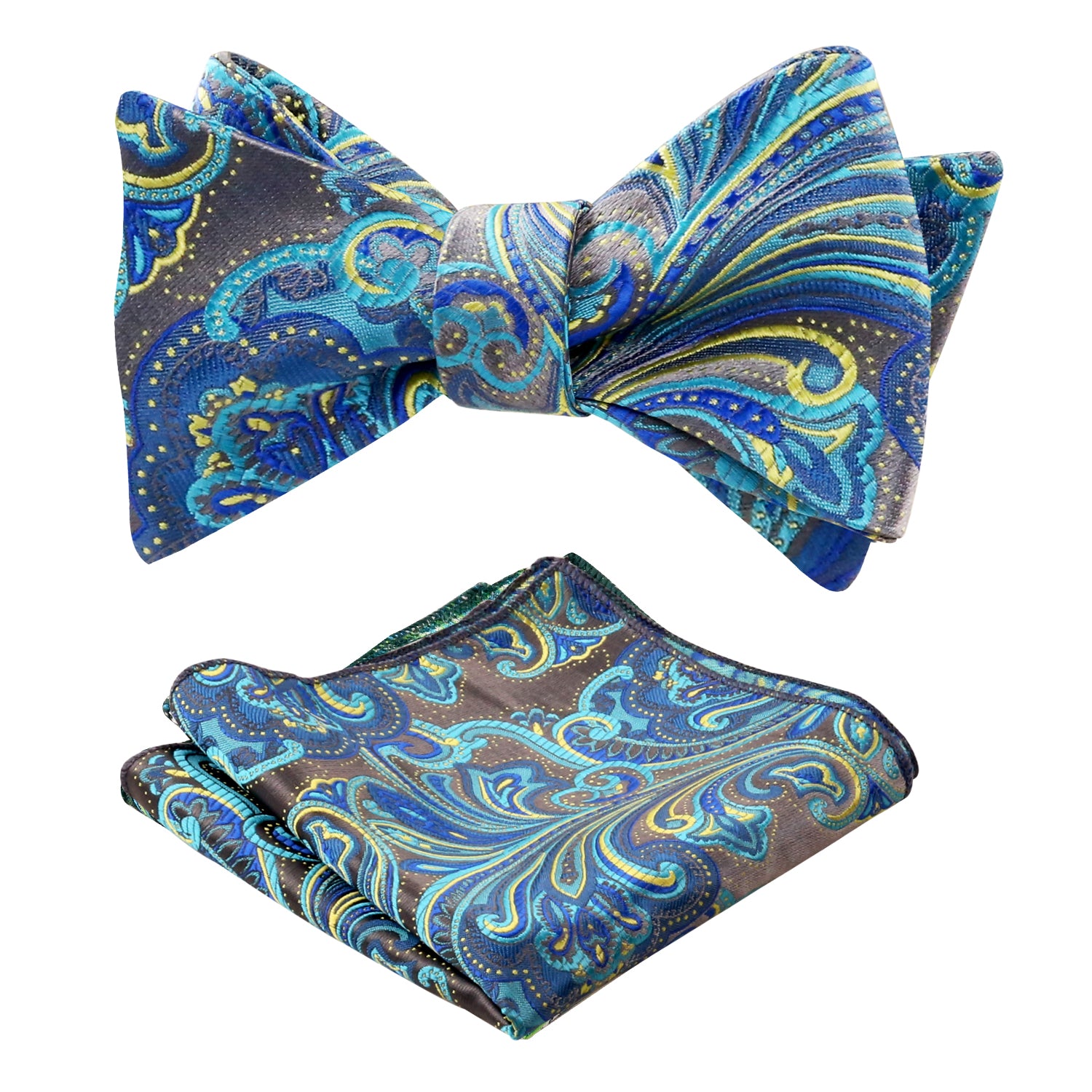 Men's Self-tied Paisley Bow Tie and Pocket Square Set, 167