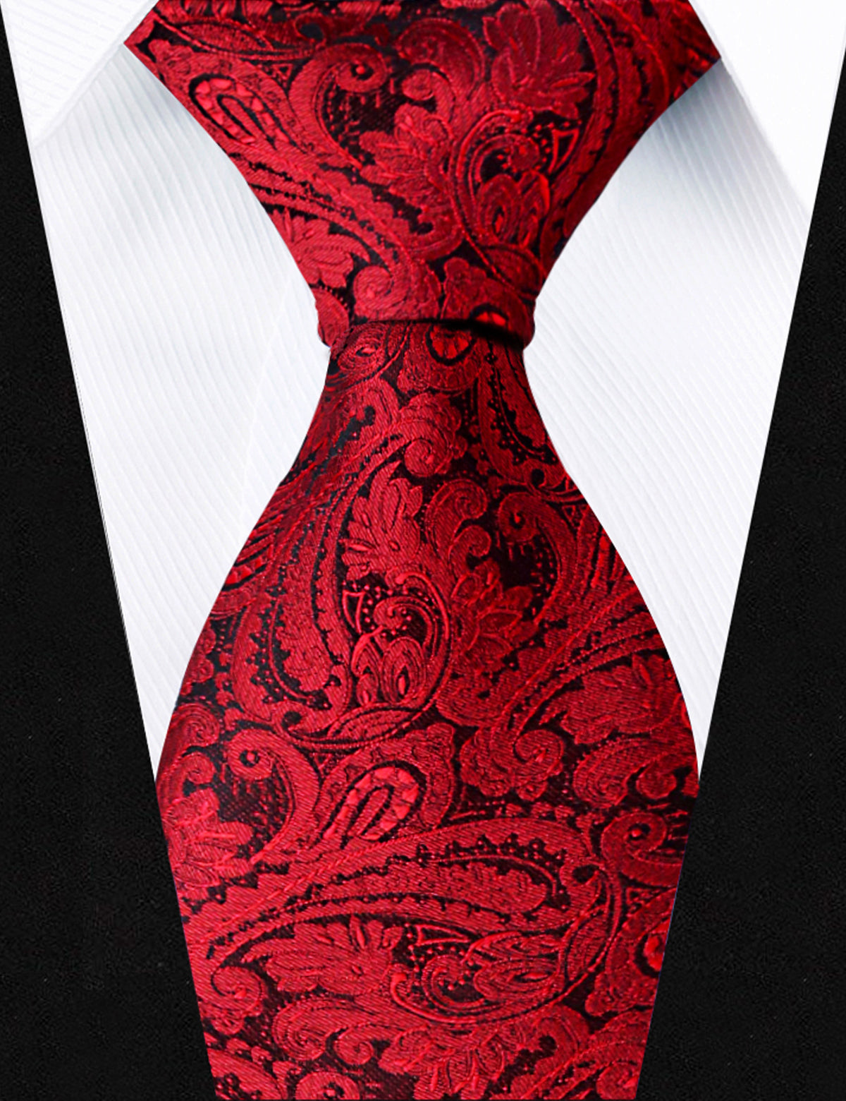 Men's Paisley Suit Vest, Self-tied Bow Tie, 3.35inch(8.5cm) Necktie and Pocket Square Set, 175-Wine Red