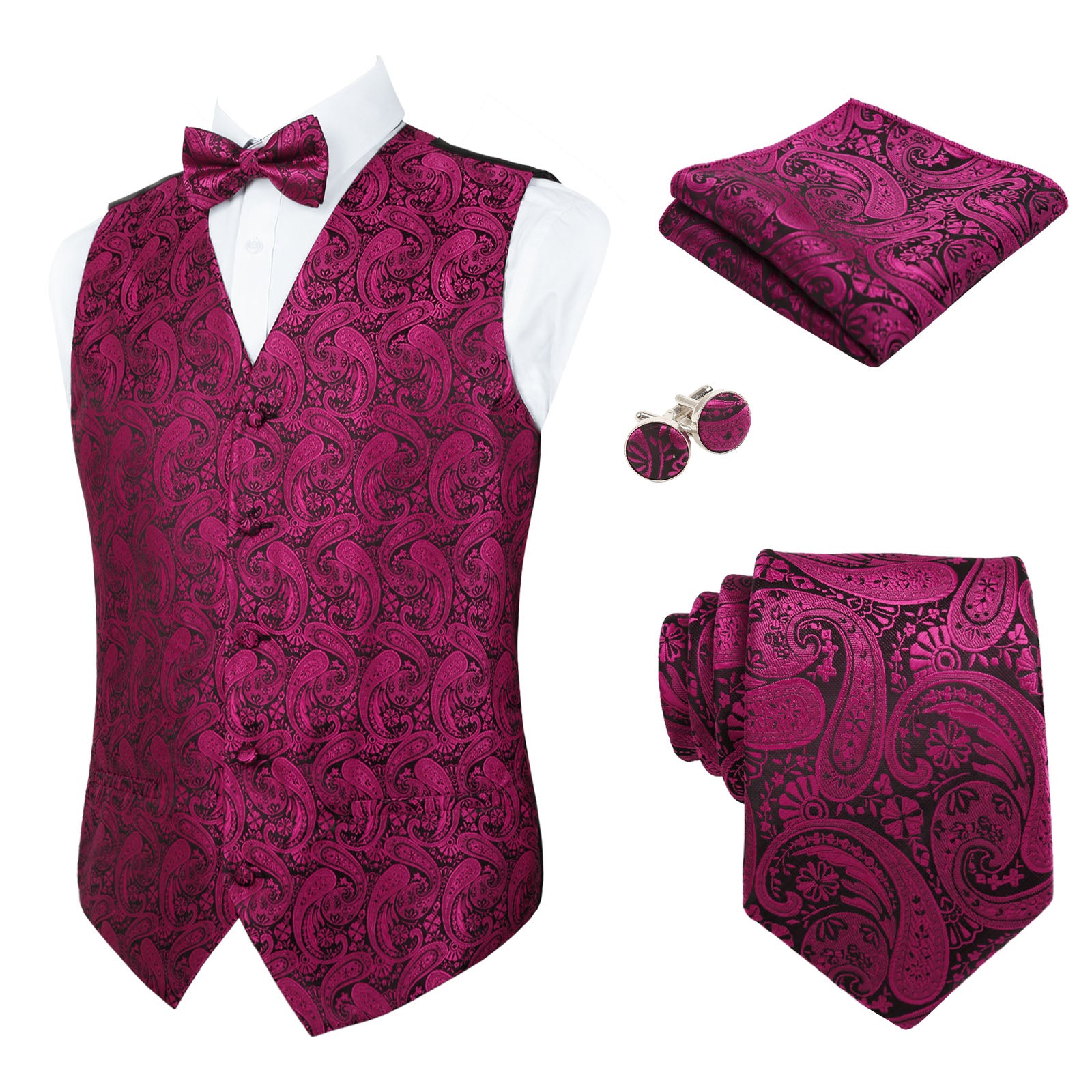 Men's 5pcs Paisley Suit Vest Classic Jacquard Button-Down Waistcoat Se ...