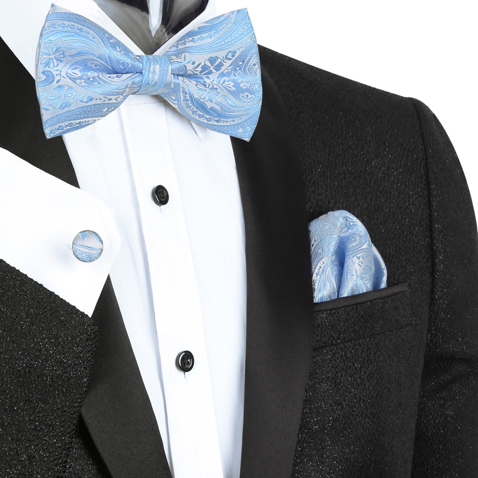 Men's 5pcs Paisley Suit Vest Classic Jacquard Button-Down Waistcoat Set, 185-Light Blue