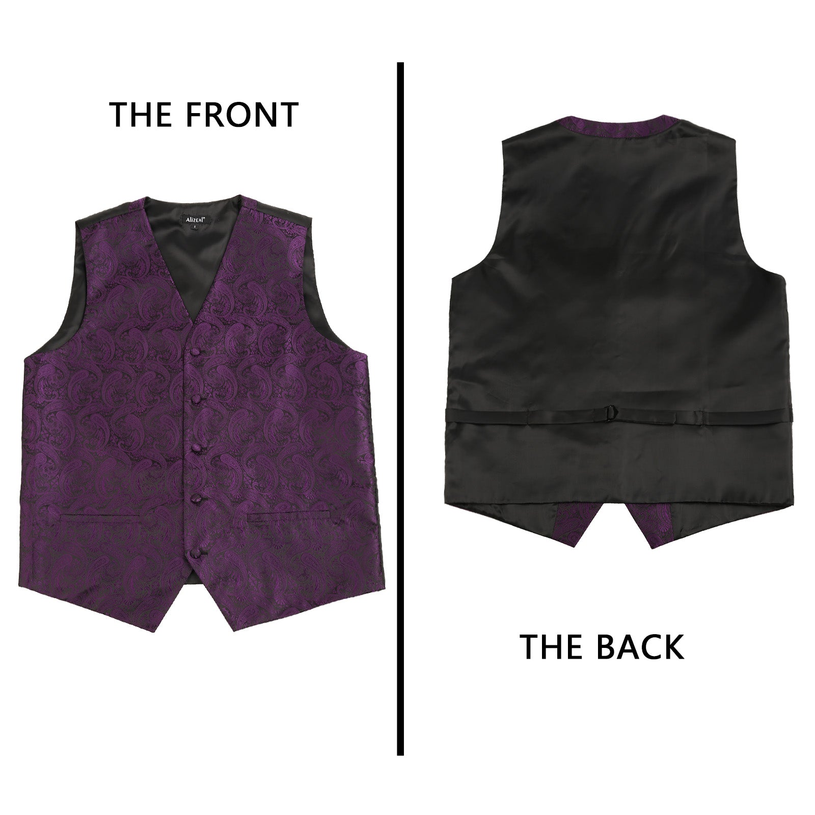 Men's 5pcs Paisley Suit Vest Classic Jacquard Button-Down Waistcoat Set, 185-Plum Purple