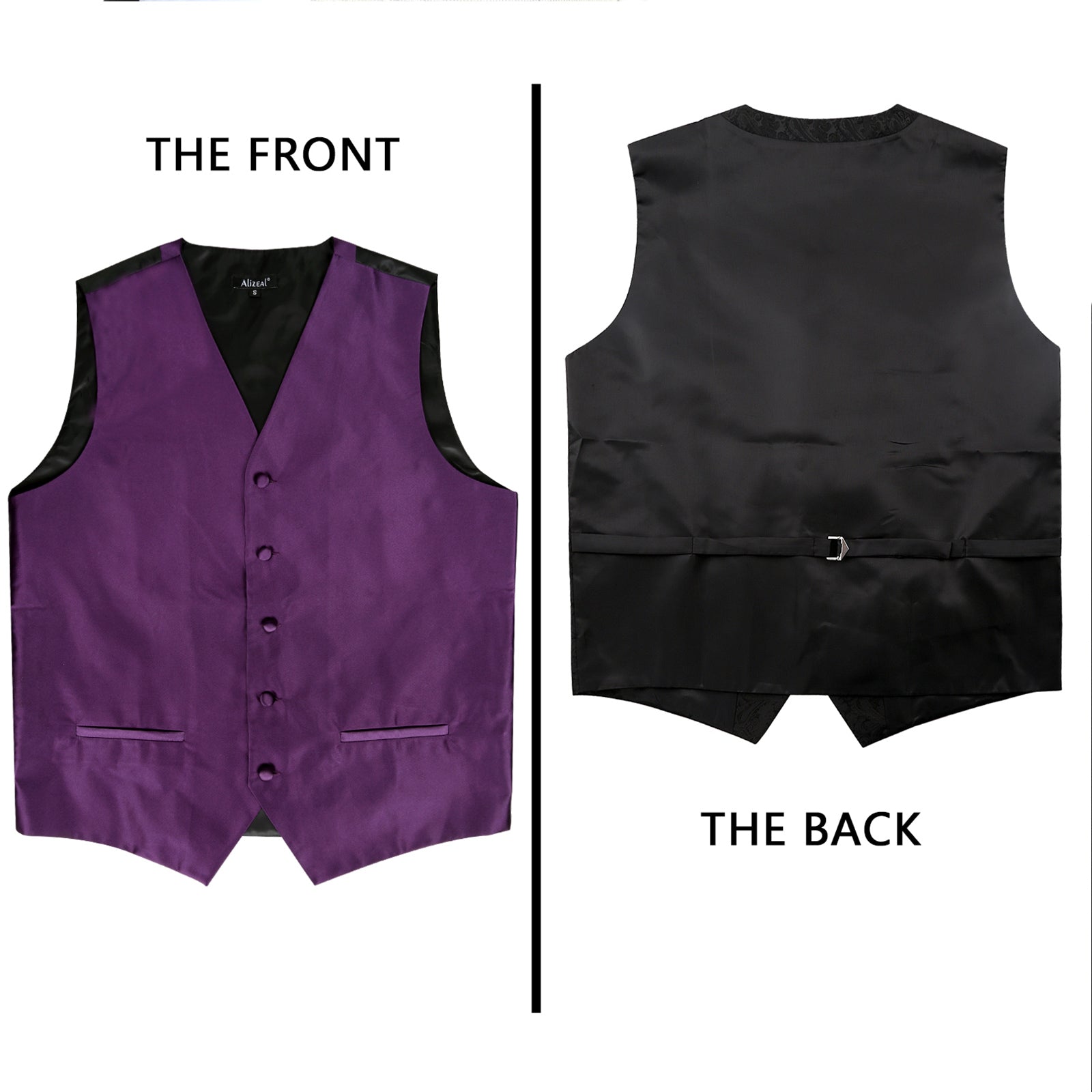 Men's Classic 5 Pcs Solid Color Satin Suit Vest Set, 187-Dark Purple