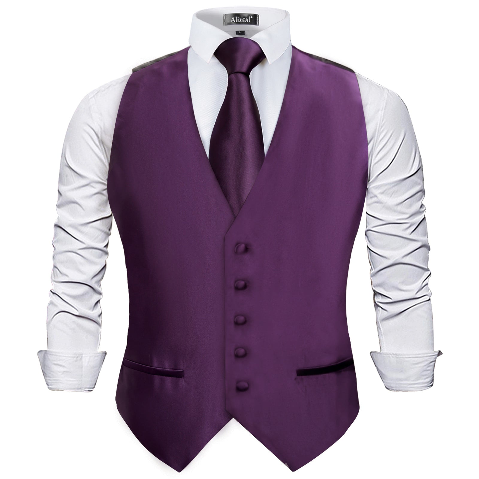 Men's Classic 5 Pcs Solid Color Satin Suit Vest Set, 187-Dark Purple