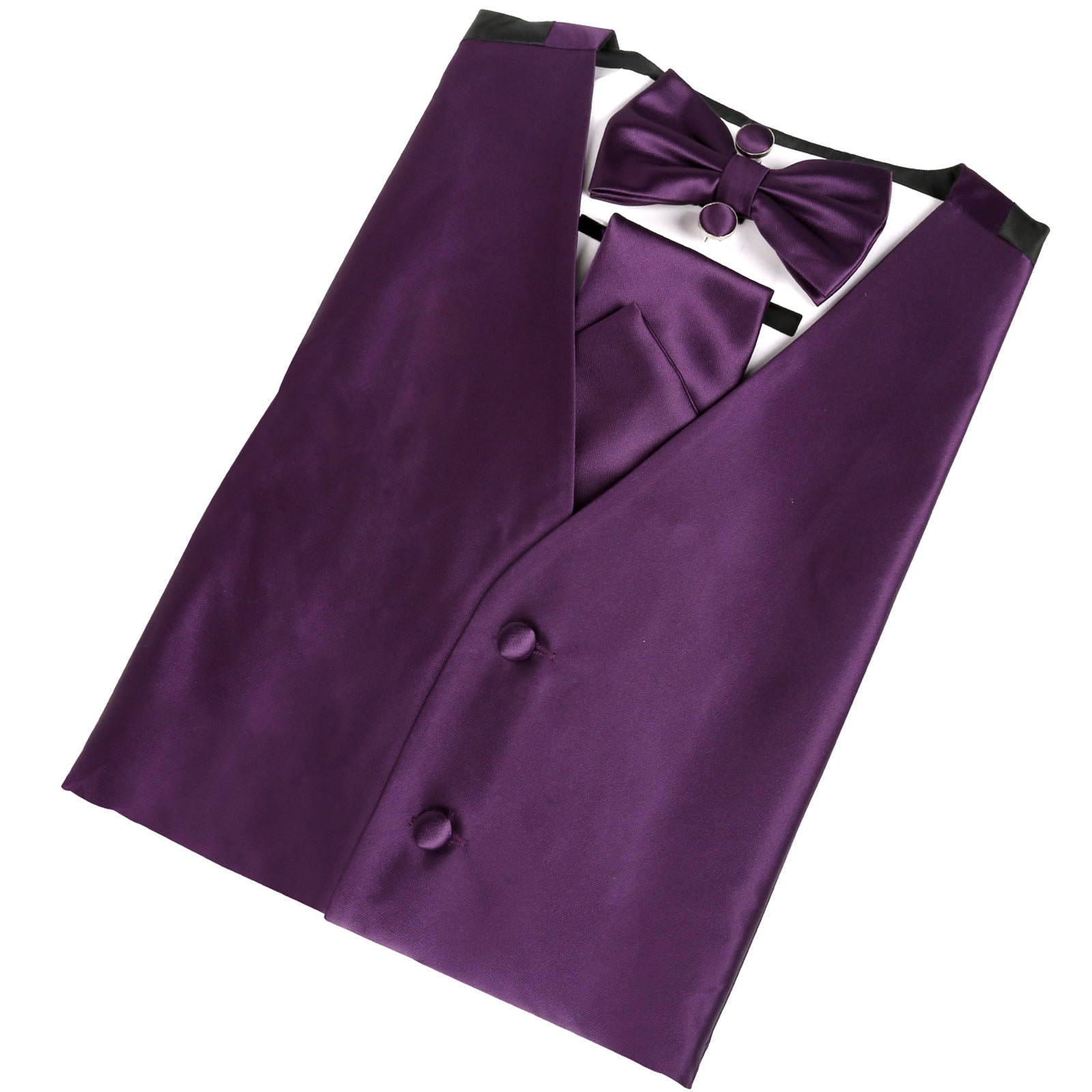 Men's Classic 5 Pcs Solid Color Satin Suit Vest Set, 187-Dark Purple